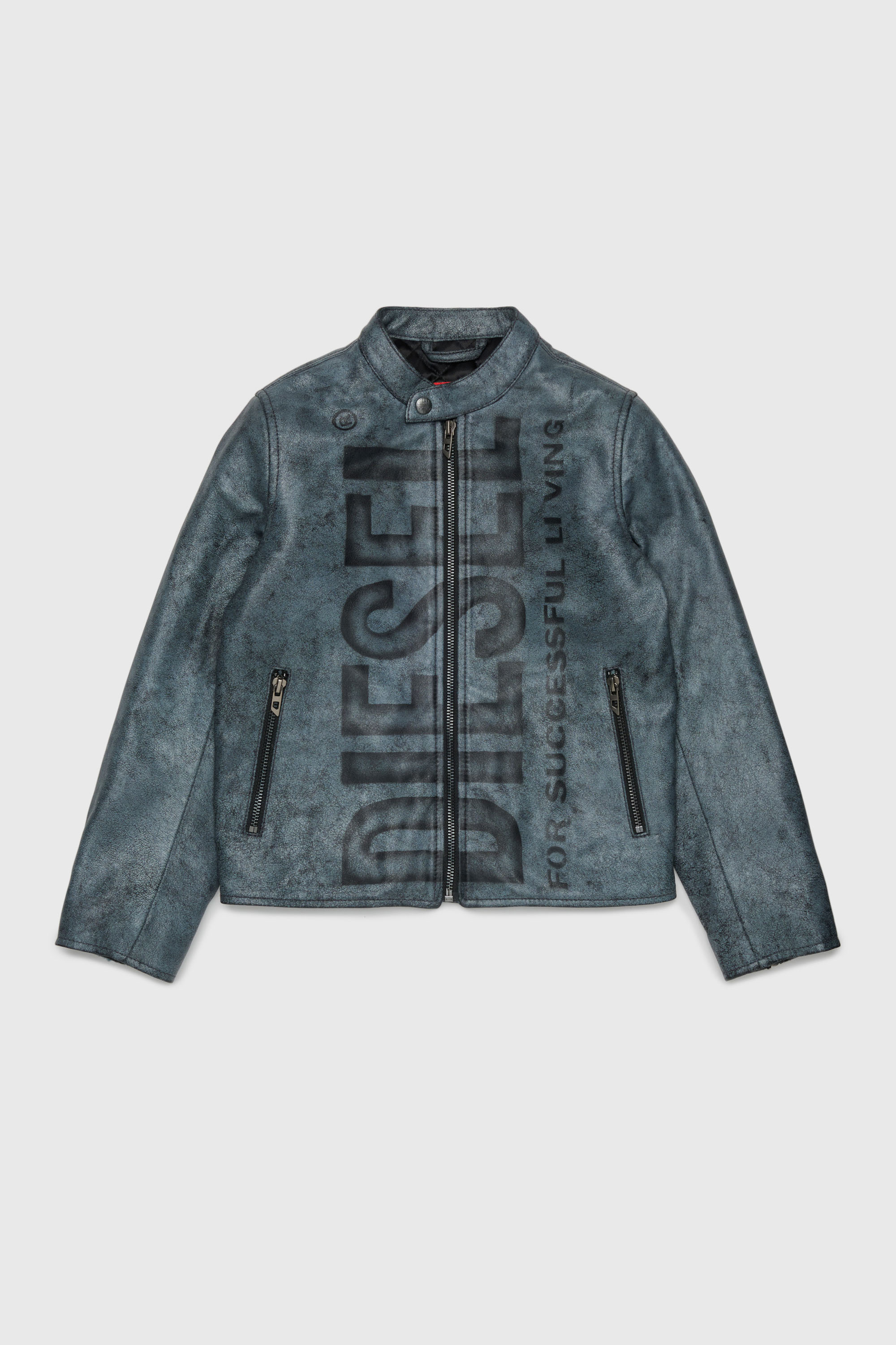 Diesel - JLEVERT, Chaqueta biker de piel con maxi logo Hombre in Negro - 1