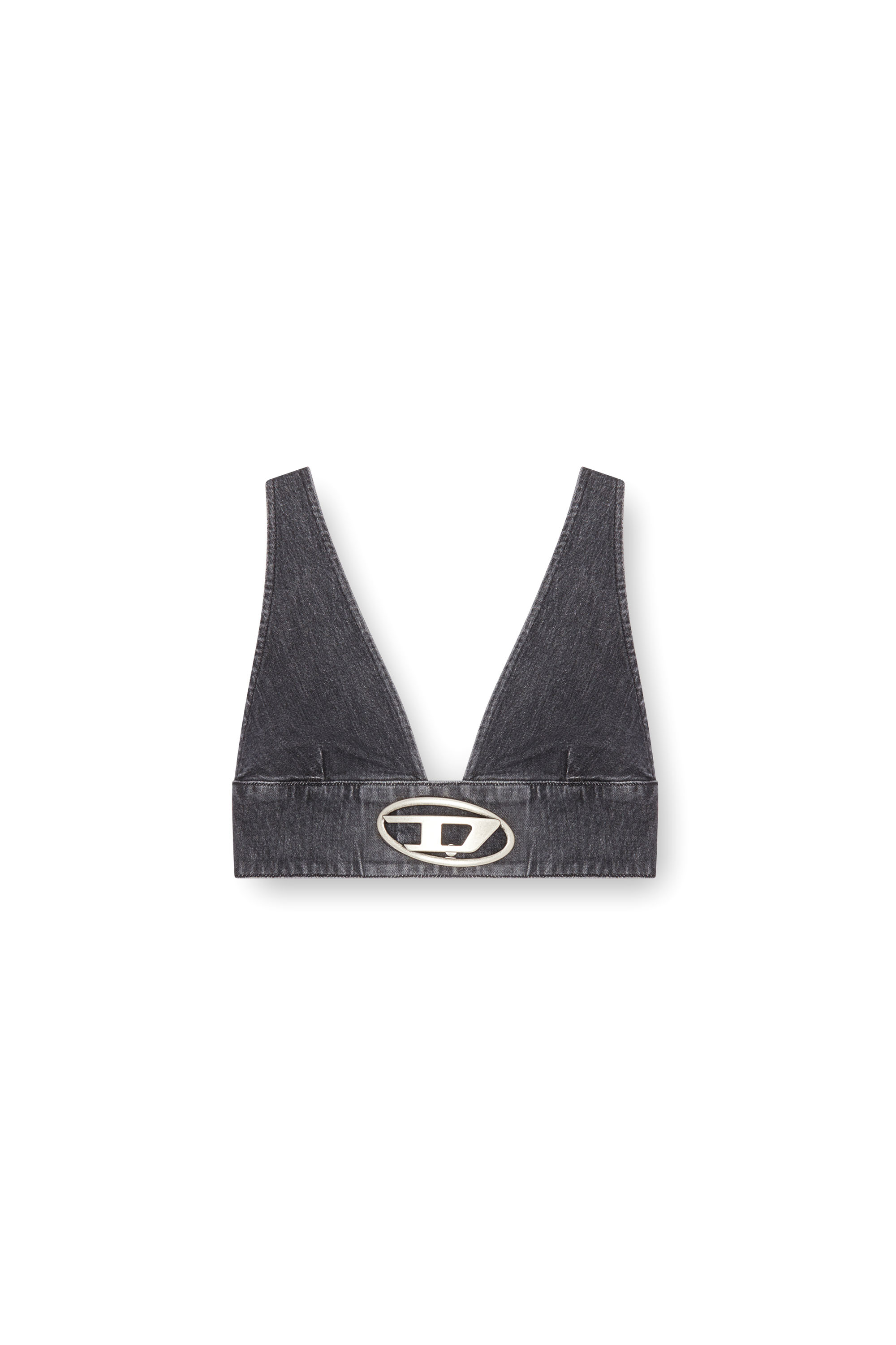 Diesel - DE-ELLY-S, Mujer Sujetador top en denim con placa Oval D in Negro - Image 3