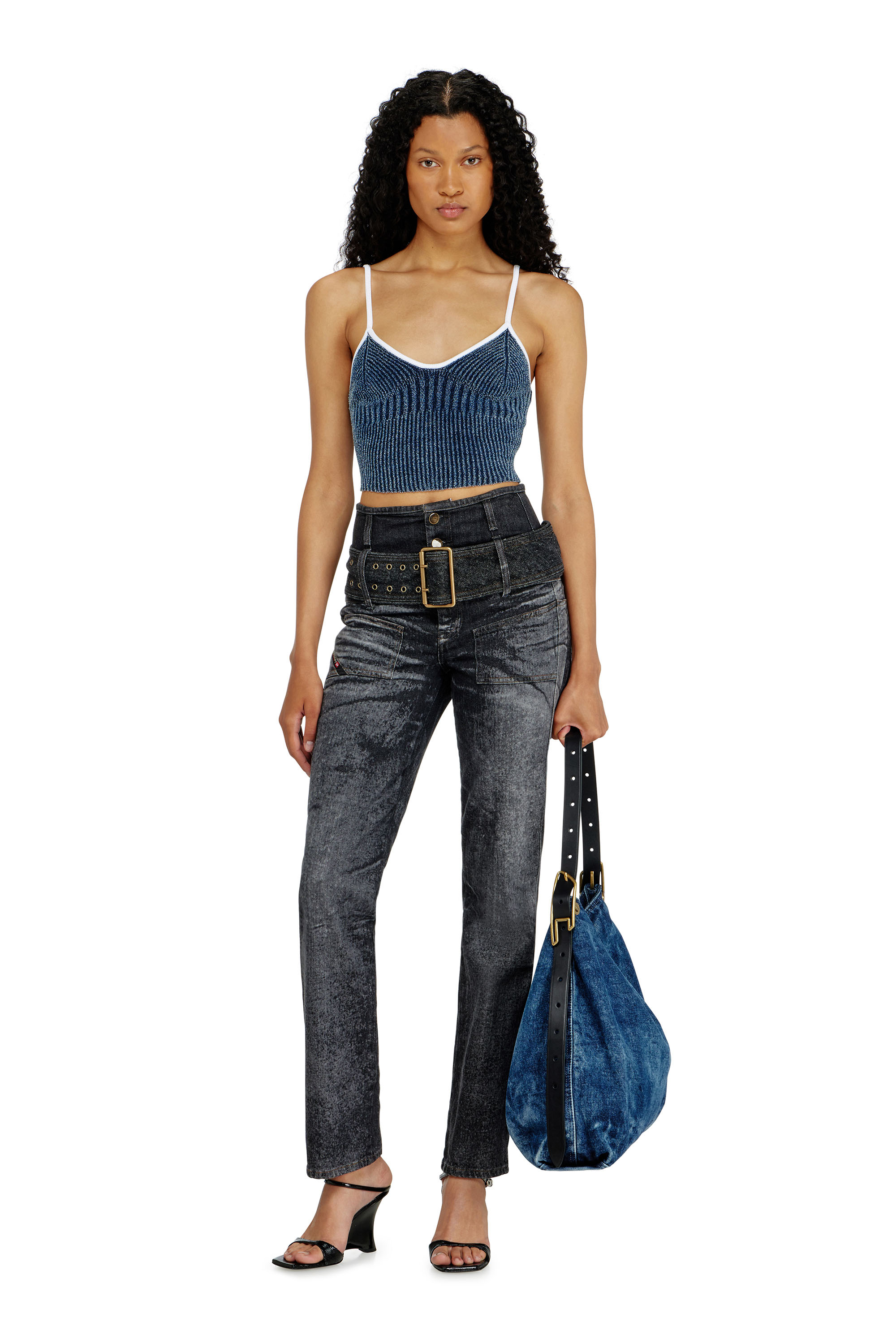 Diesel - M-ESTERE, Crop top de punto acanalado boucl&eacute; &iacute;ndigo Mujer in Multicolor - 1