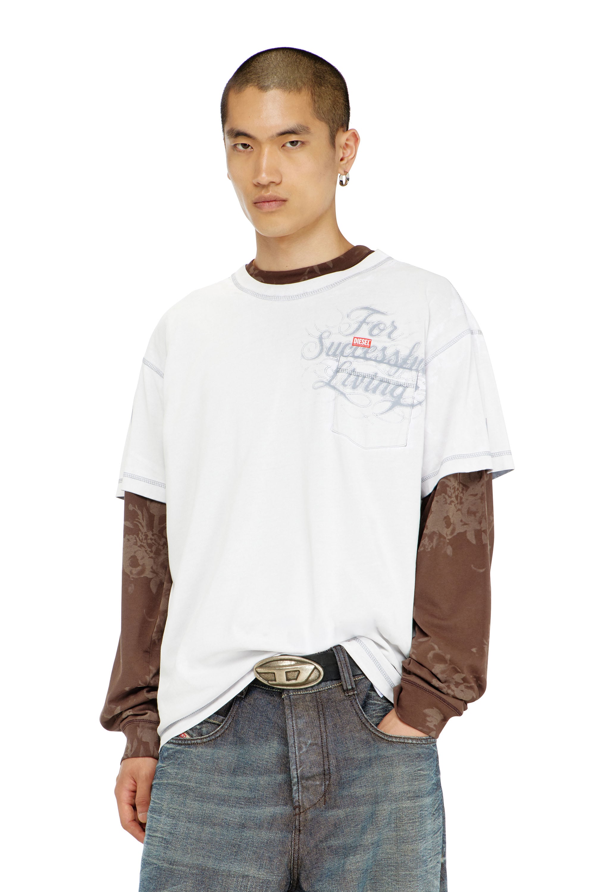 Diesel - T-NORM-POCKET-AA1, Camiseta con bolsillo en el pecho y estampado gr&aacute;fico Hombre in Blanco - 1