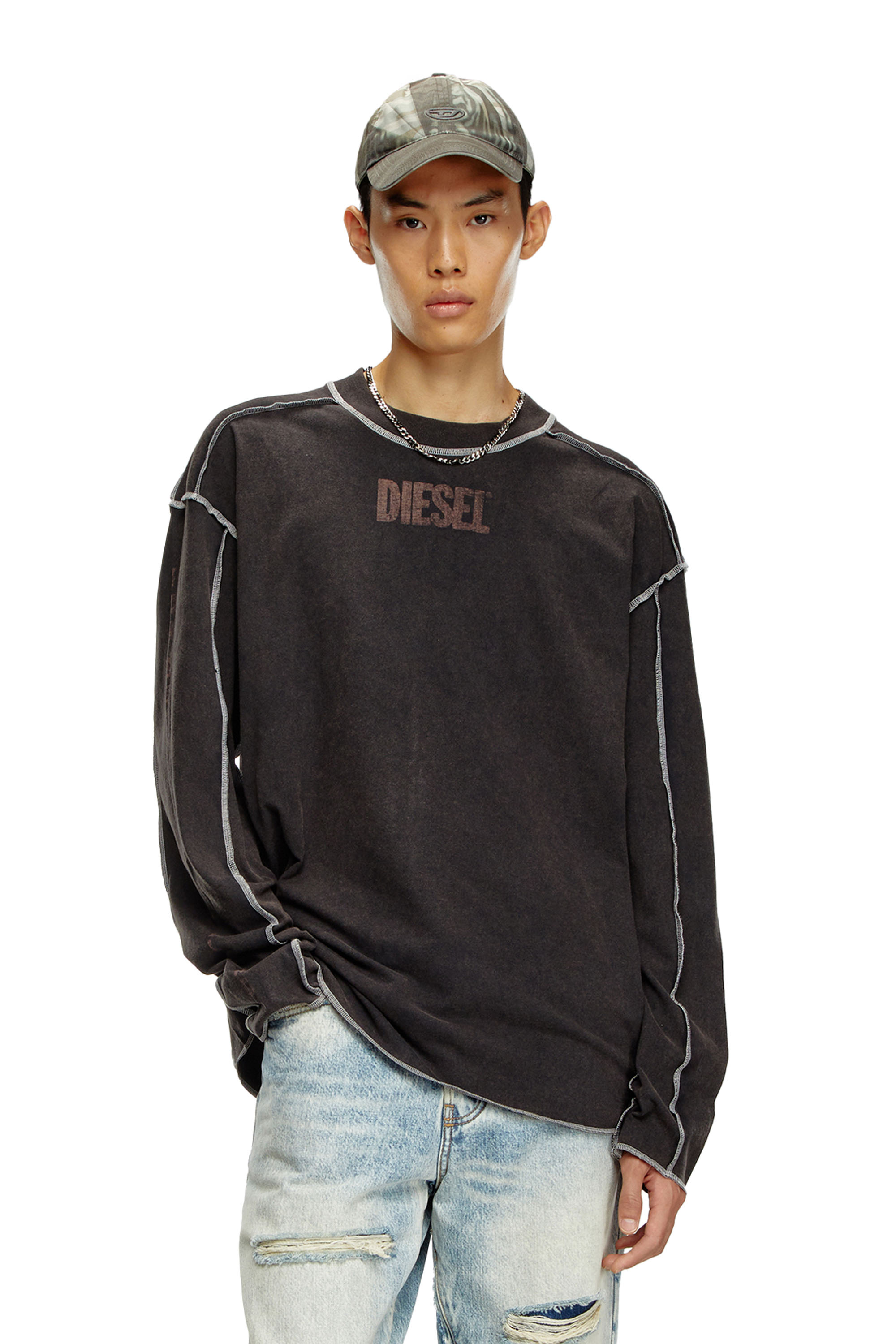 Diesel - T-CRAOR-LS, Camiseta de manga larga con efecto de revés Hombre in Gris - 1