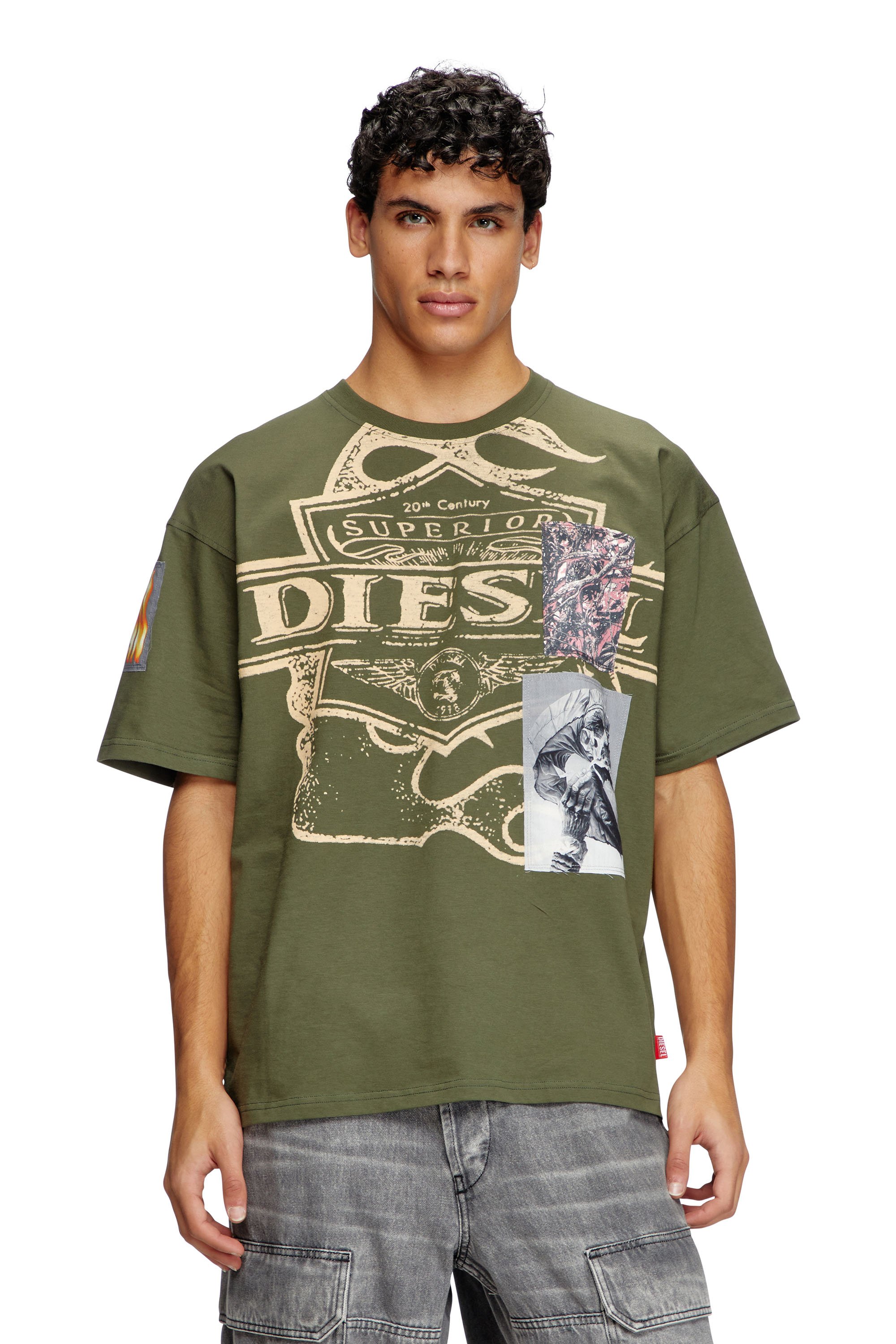 Diesel - T-BOXT-SLITS-R8, Camiseta con detalles de parche Hombre in Verde - 1