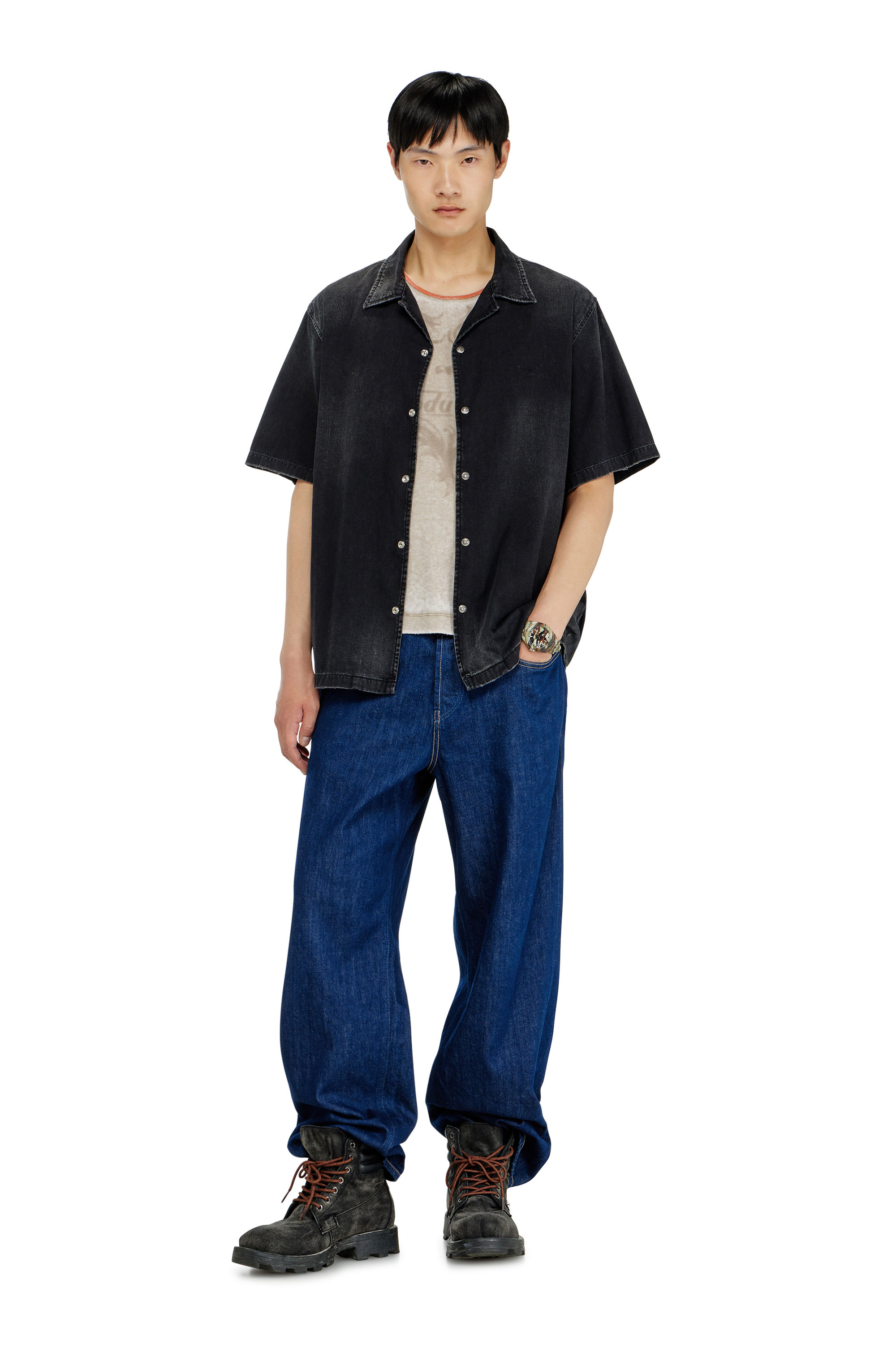 Diesel - D-NABIL-D, Camisa vaquera de manga corta Hombre in Negro - 2
