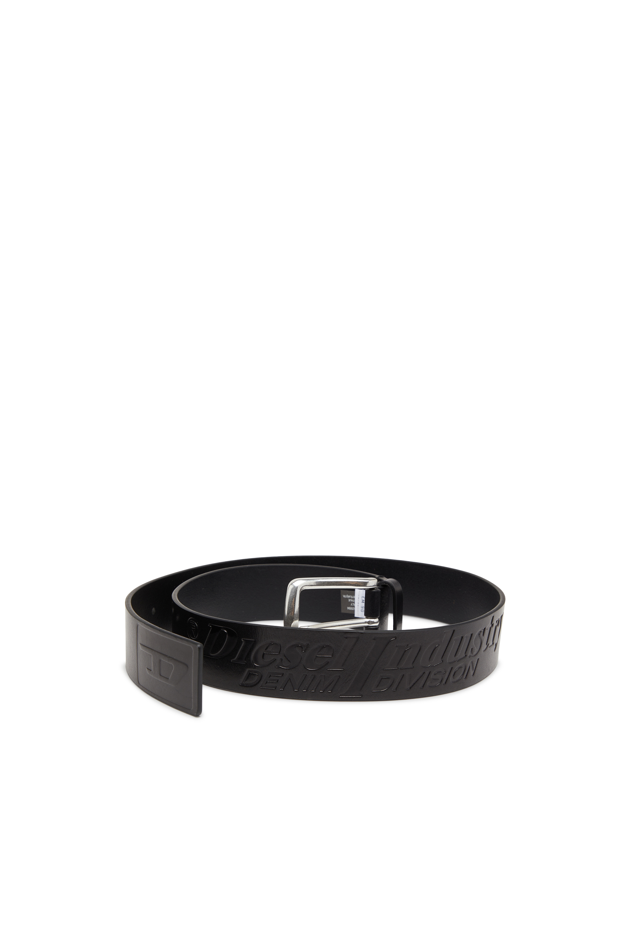 Diesel - B-FLAG-D EMBOSSED, Cinturón de cuero de 4 cm con logo grabado Hombre in Negro - 3