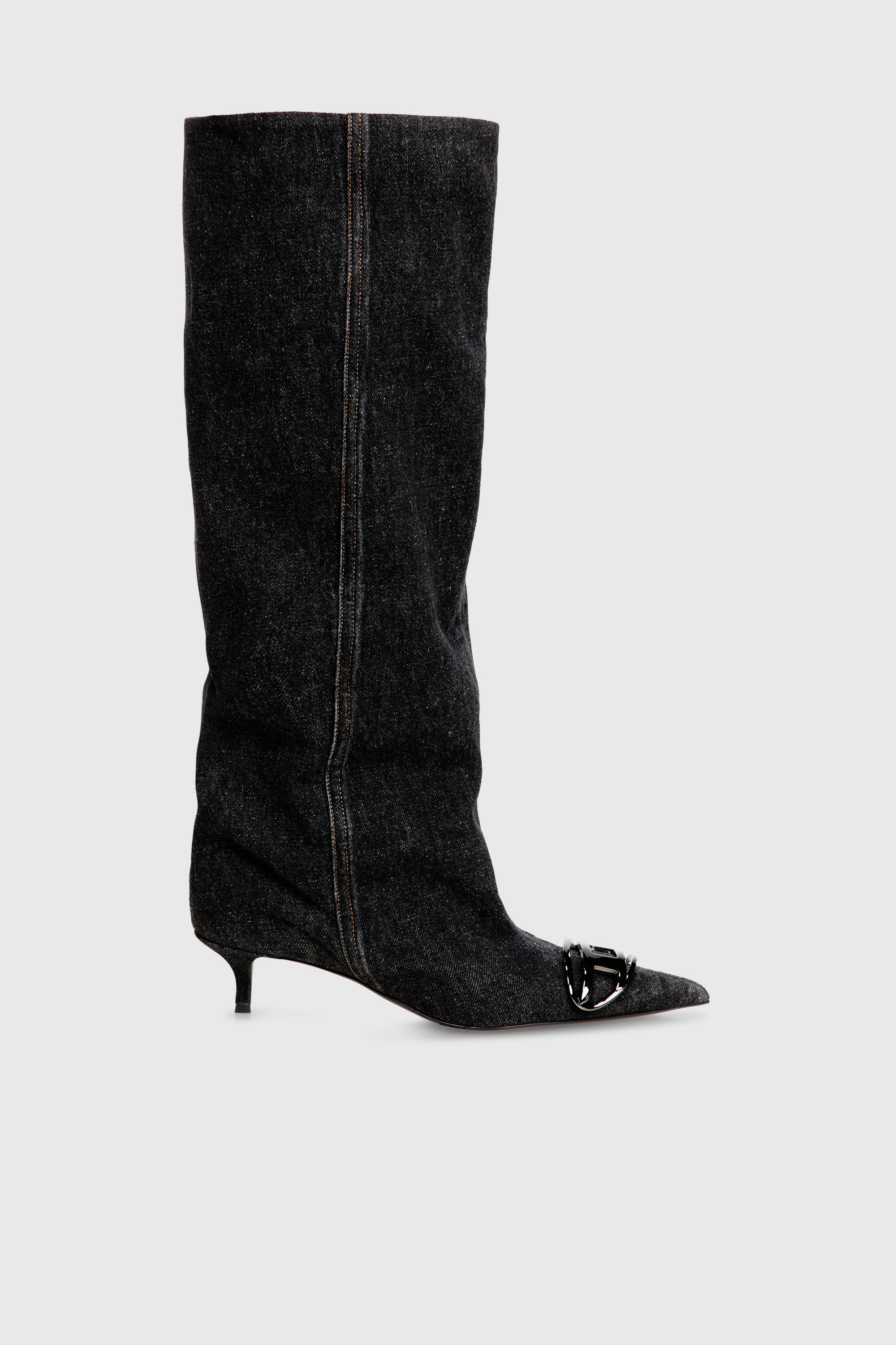 Diesel - D-VENUS KB SLOUCHY, D-Venus-Bota slouchy hasta la rodilla en denim Mujer in Negro - 1
