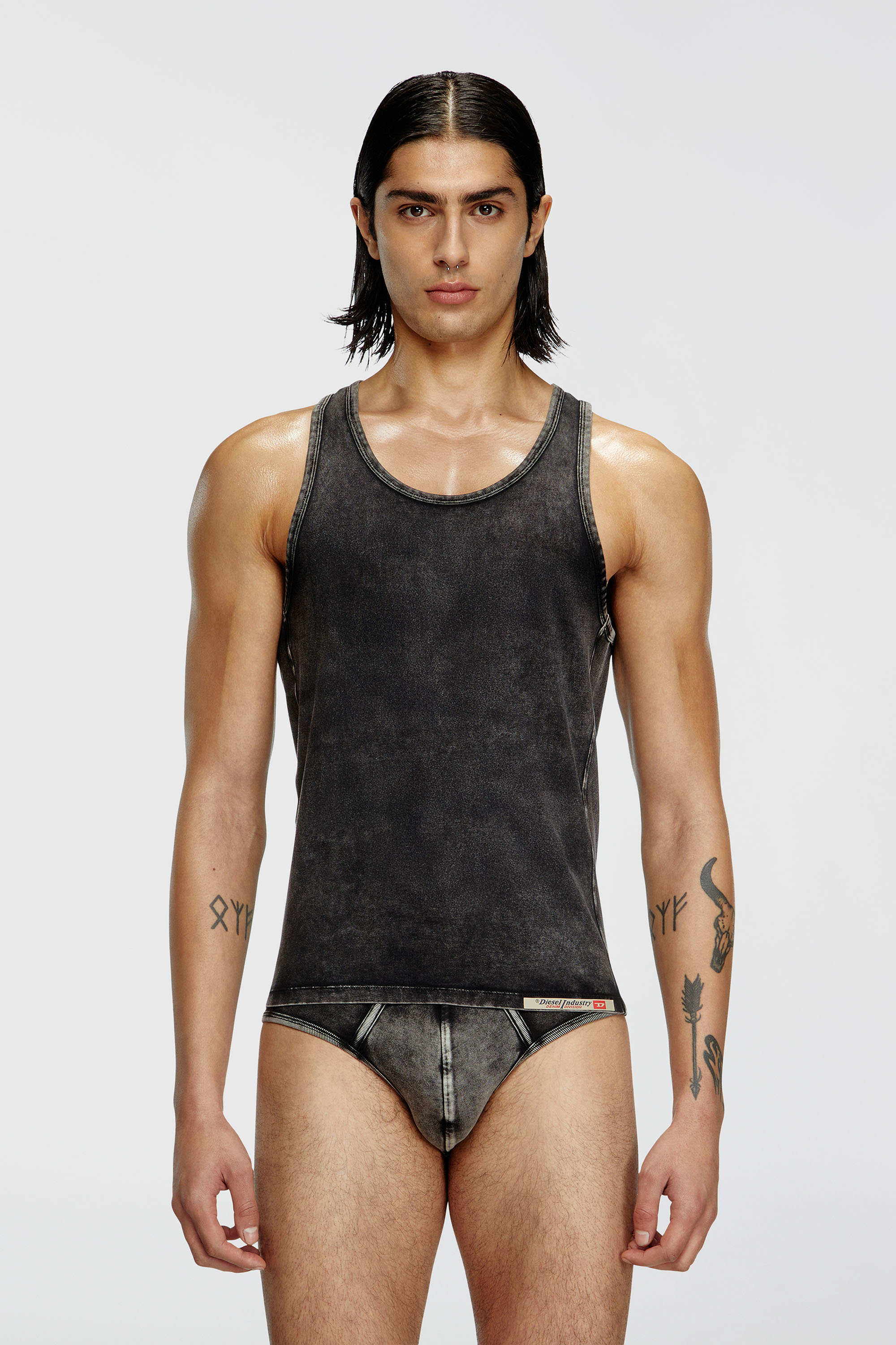 Diesel - WALTY-DNM, Camiseta de tirantes con efecto denim Hombre in Negro - 1