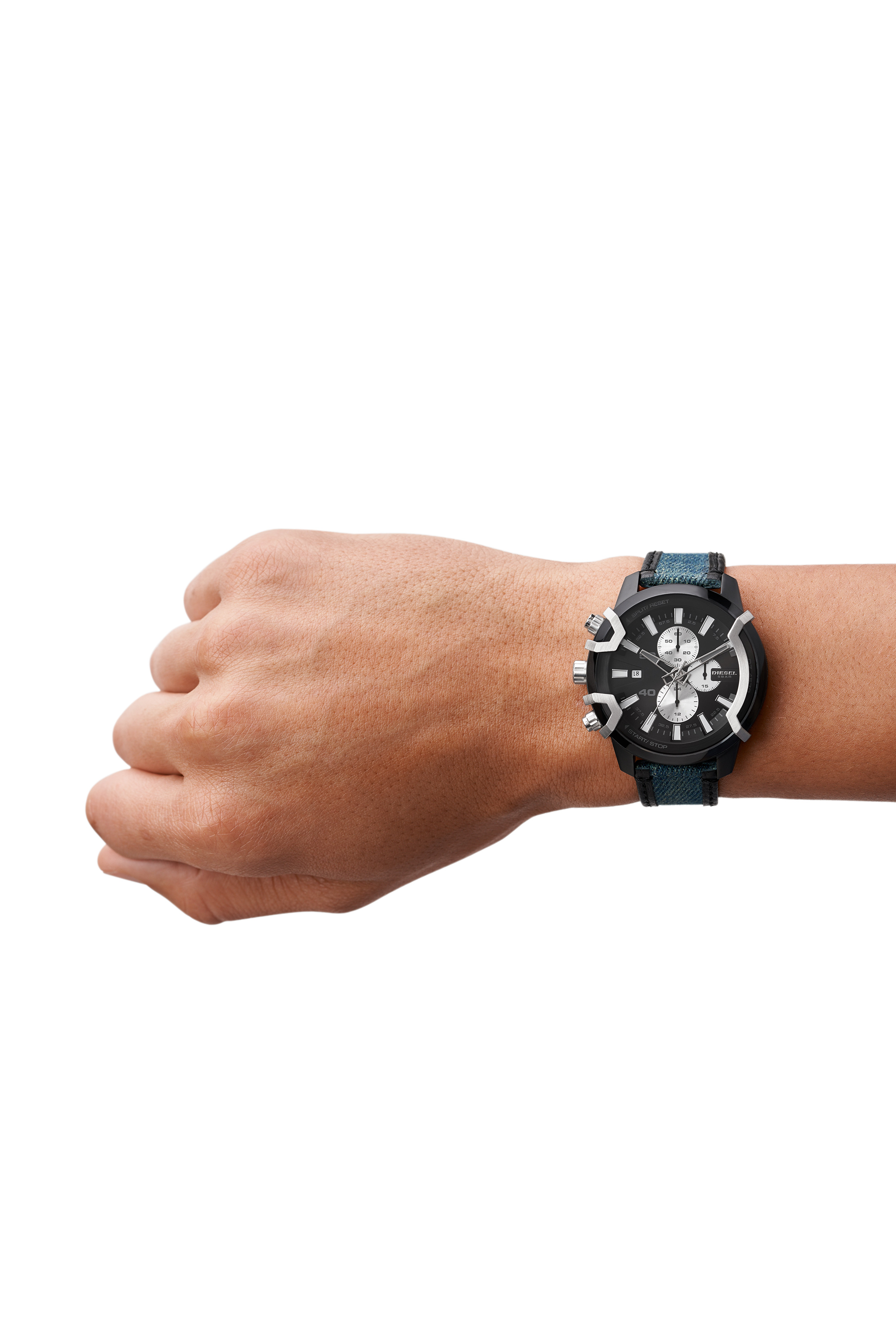 Diesel - DZ4572, Reloj Griffed con correa de denim y cuero Hombre in Azul marino - 4