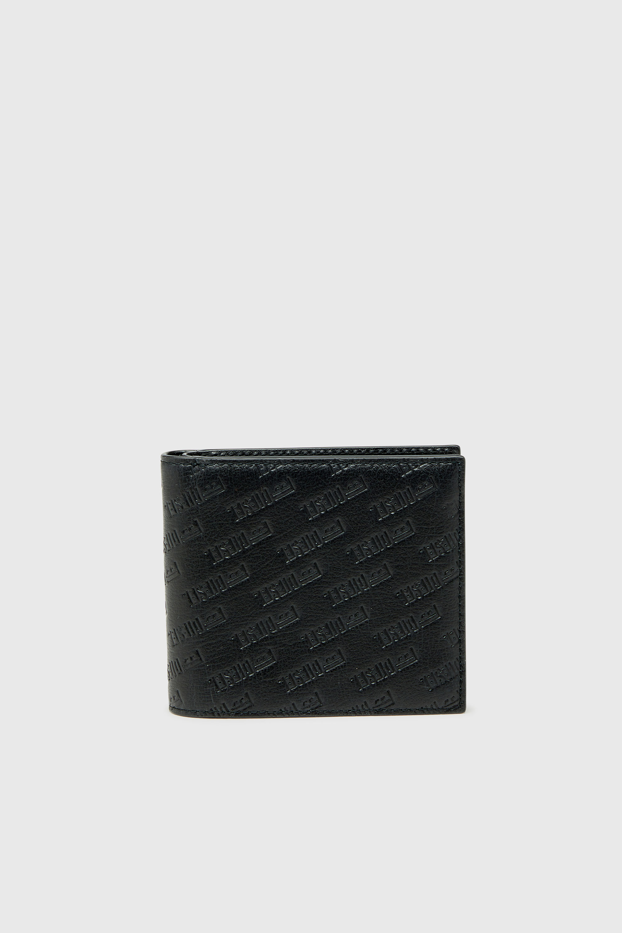 Diesel - MONOGRAM BI-FOLD COIN S 3D, Cartera de cuero plegable con logo all-over repujado Hombre in Negro - 1