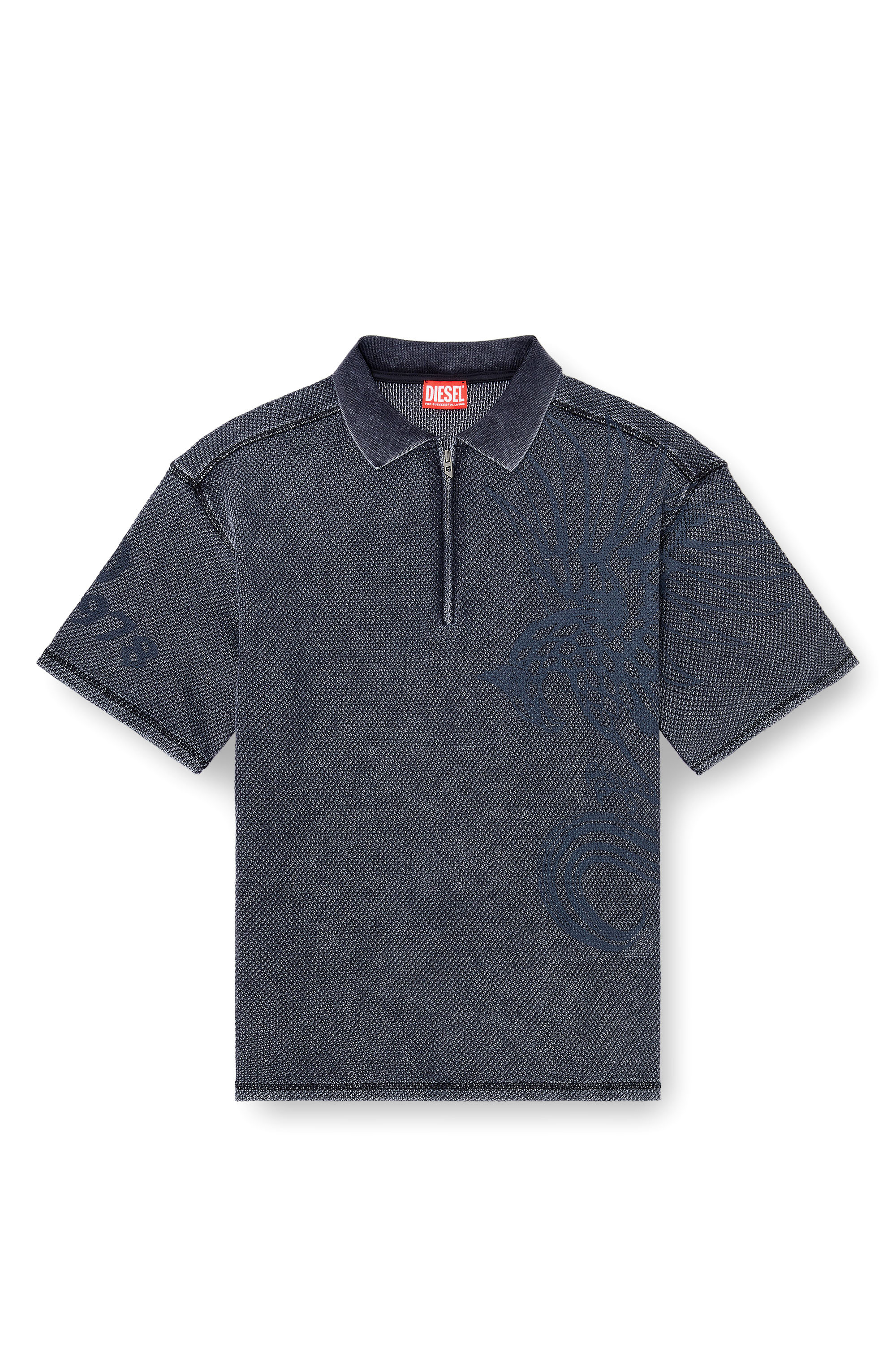 Diesel - T-ERRY-ZIP, Polo de jacquard mesh con estampado Phoenix Hombre in Gris - 3