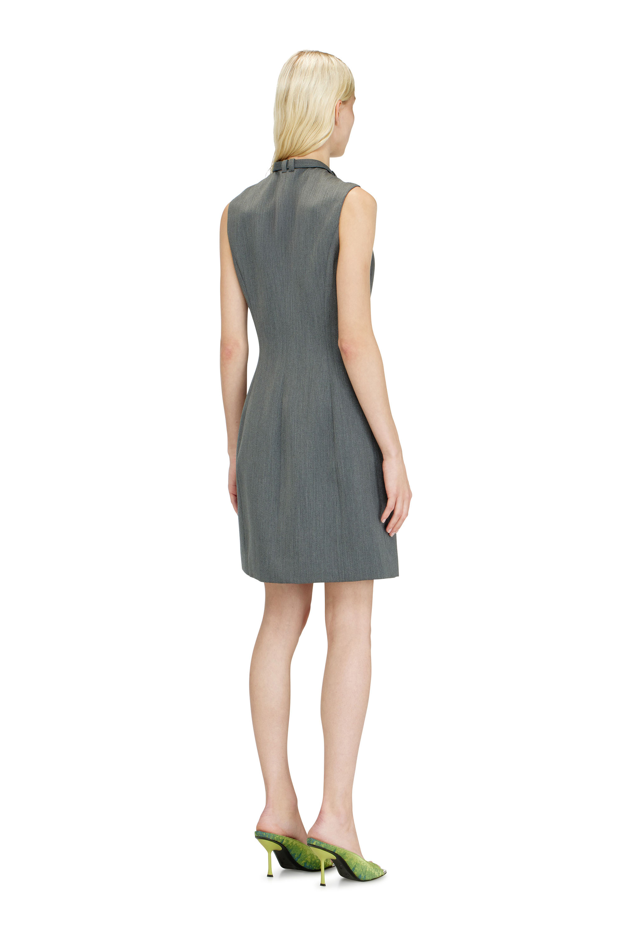 Diesel - D-RUVAN, Vestido midi entallado con tira tipo biker en el cuello Mujer in Gris - 4