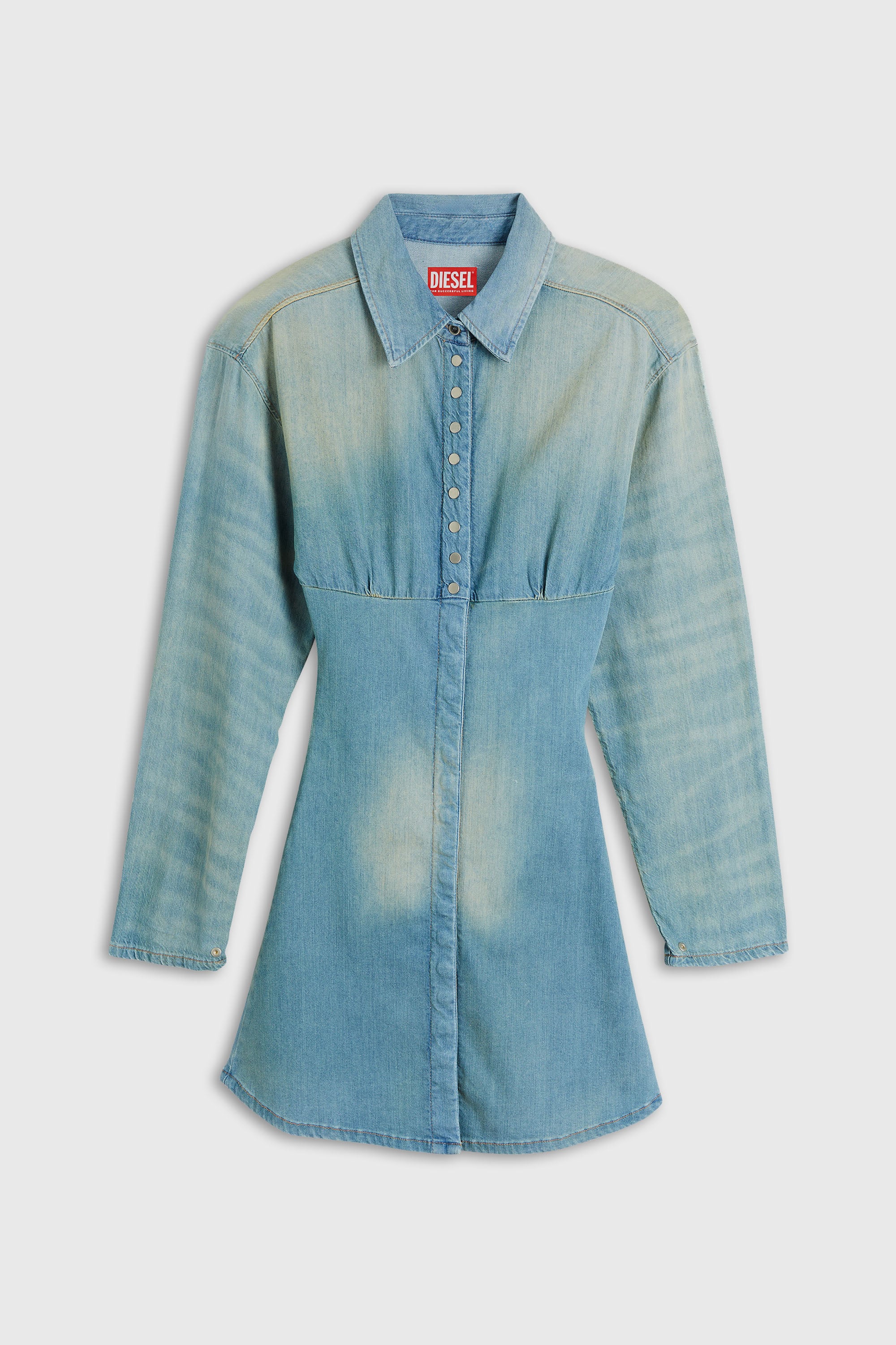 Diesel - DE-VIOLIM-S, Vestido camisero vaquero mini con dise&ntilde;o seccionado Mujer in Azul marino - 1
