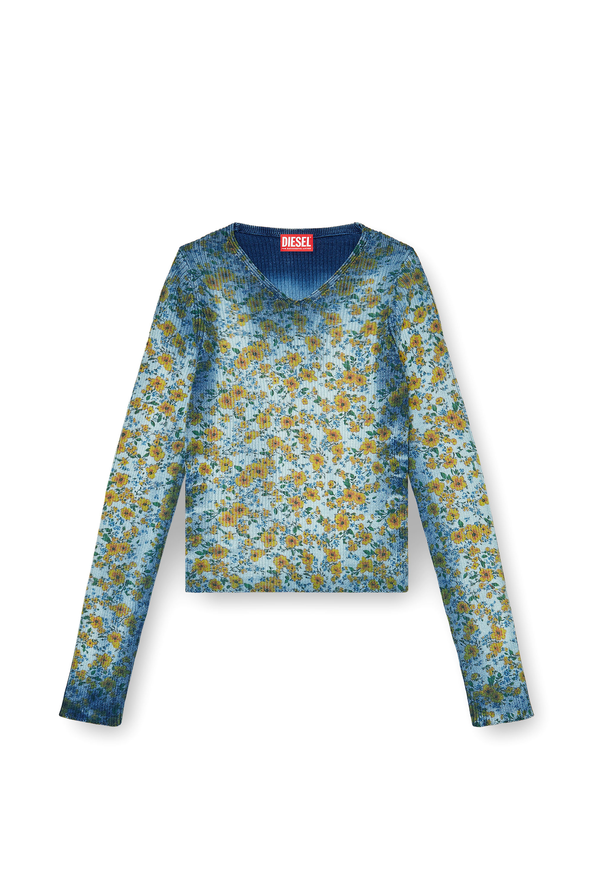Diesel - M-EGE, Top de canal&eacute; con efecto radiograf&iacute;a floral Mujer in Azul marino - 3
