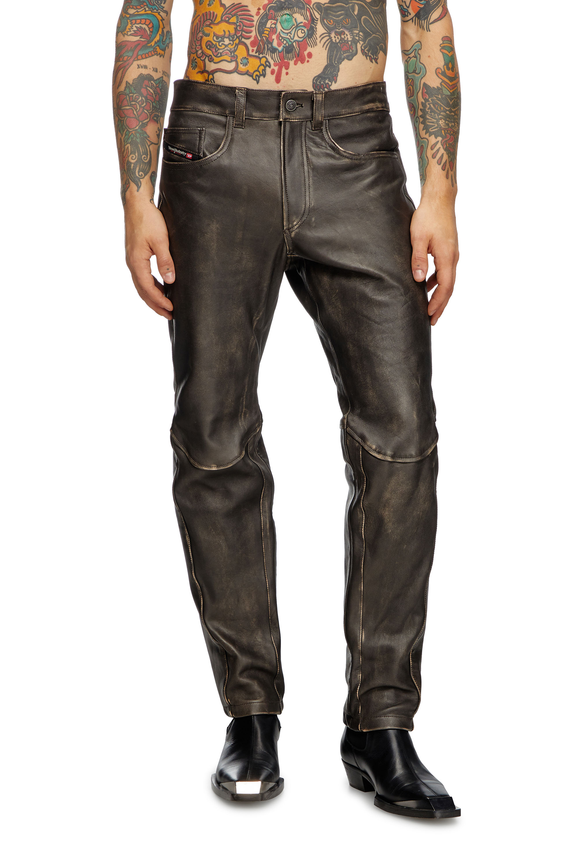 Diesel - P-NASH-LEAT, Man's Distressed leather pants in Black - 1