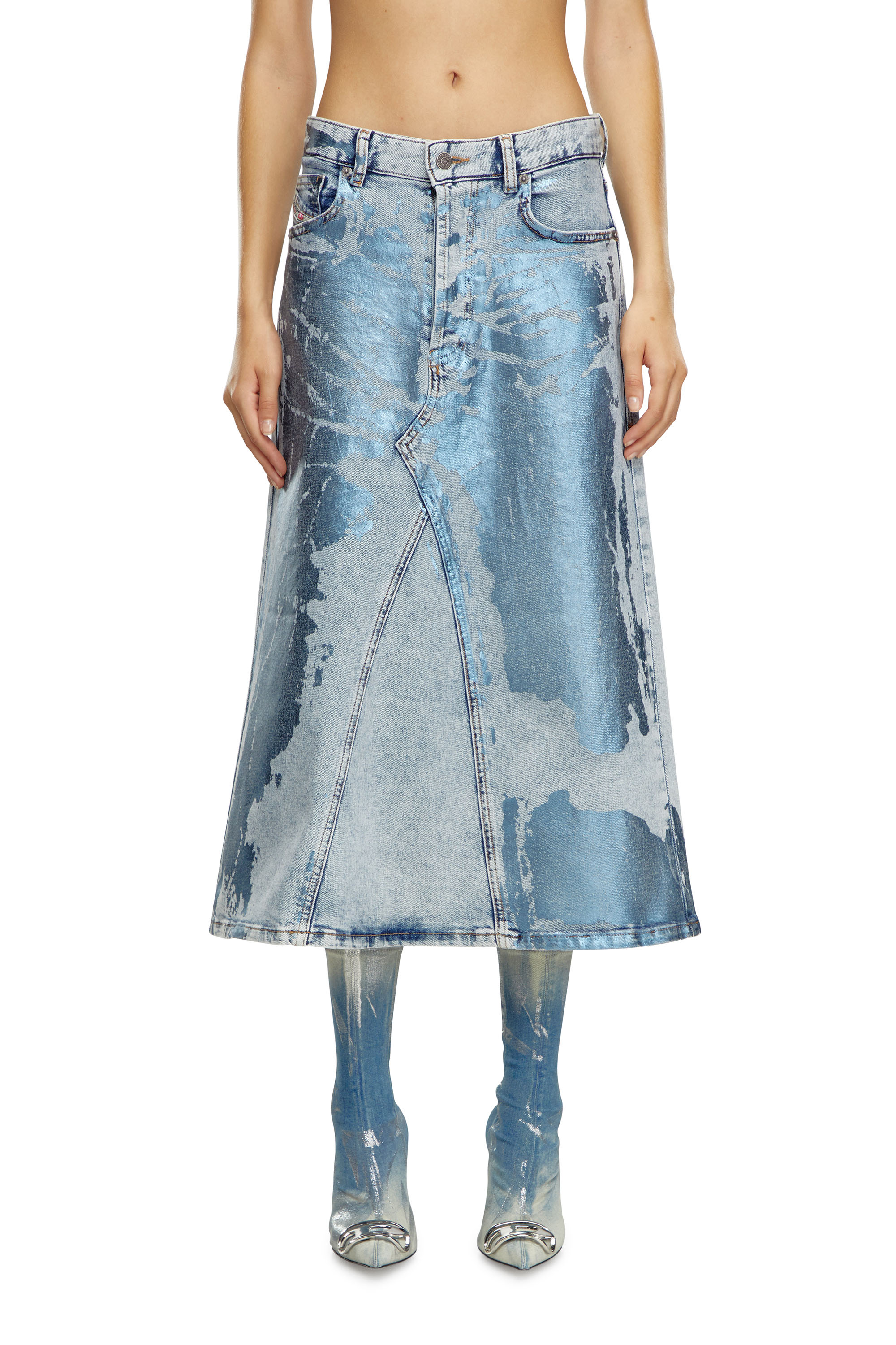 Diesel - DE-PAGO-MID-S, Falda midi en denim colorido Mujer in Azul marino - 1