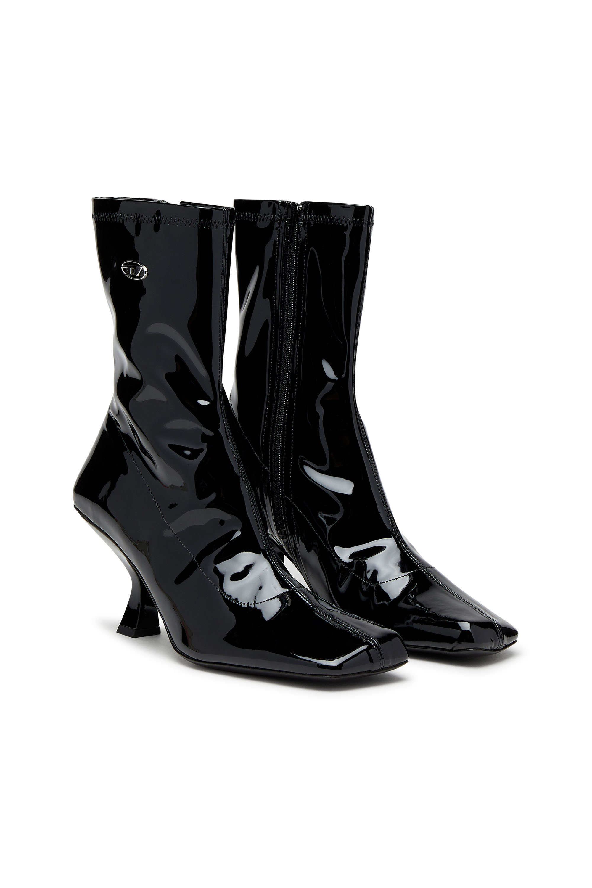 Diesel - D-AMBER MD BT, D-Amber-Botines de poliuretano elástico de charol Mujer in Negro - 2