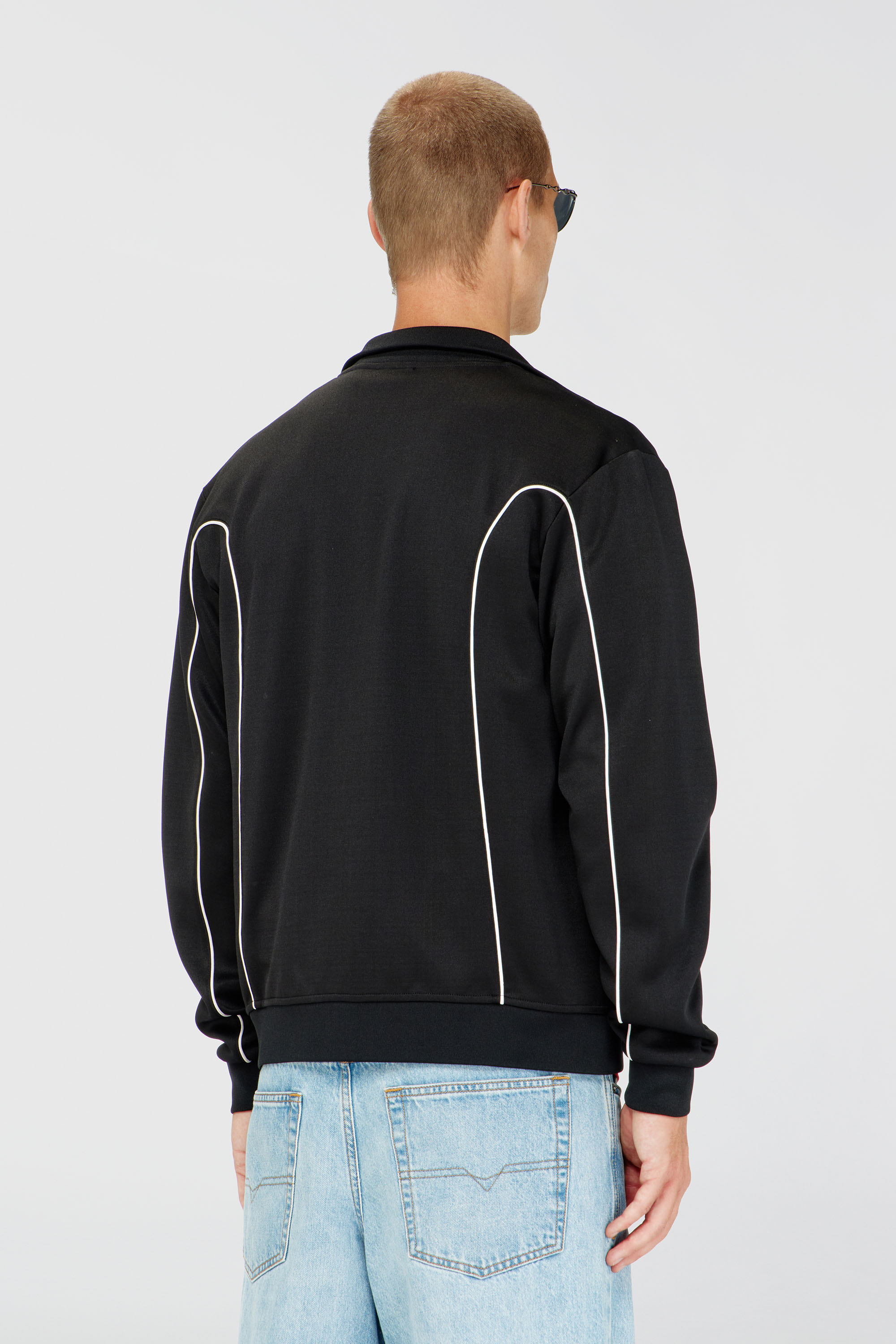Diesel - S-LOCKING-DO, Chaqueta de ch&aacute;ndal de felpa con ribetes en contraste Hombre in Negro - 4