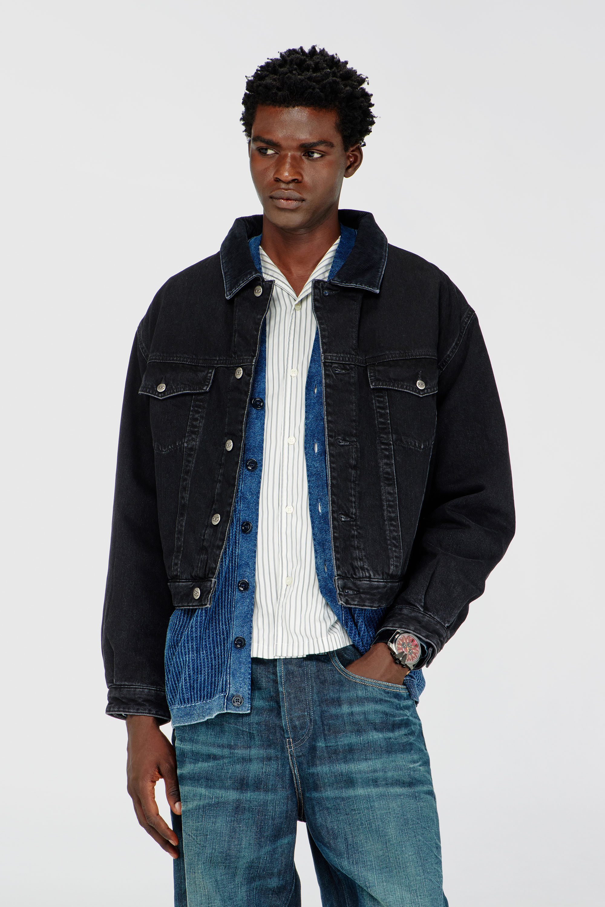 Diesel - D-RANGER-T, Cazadora trucker acolchada en denim Unisex in Negro - 3