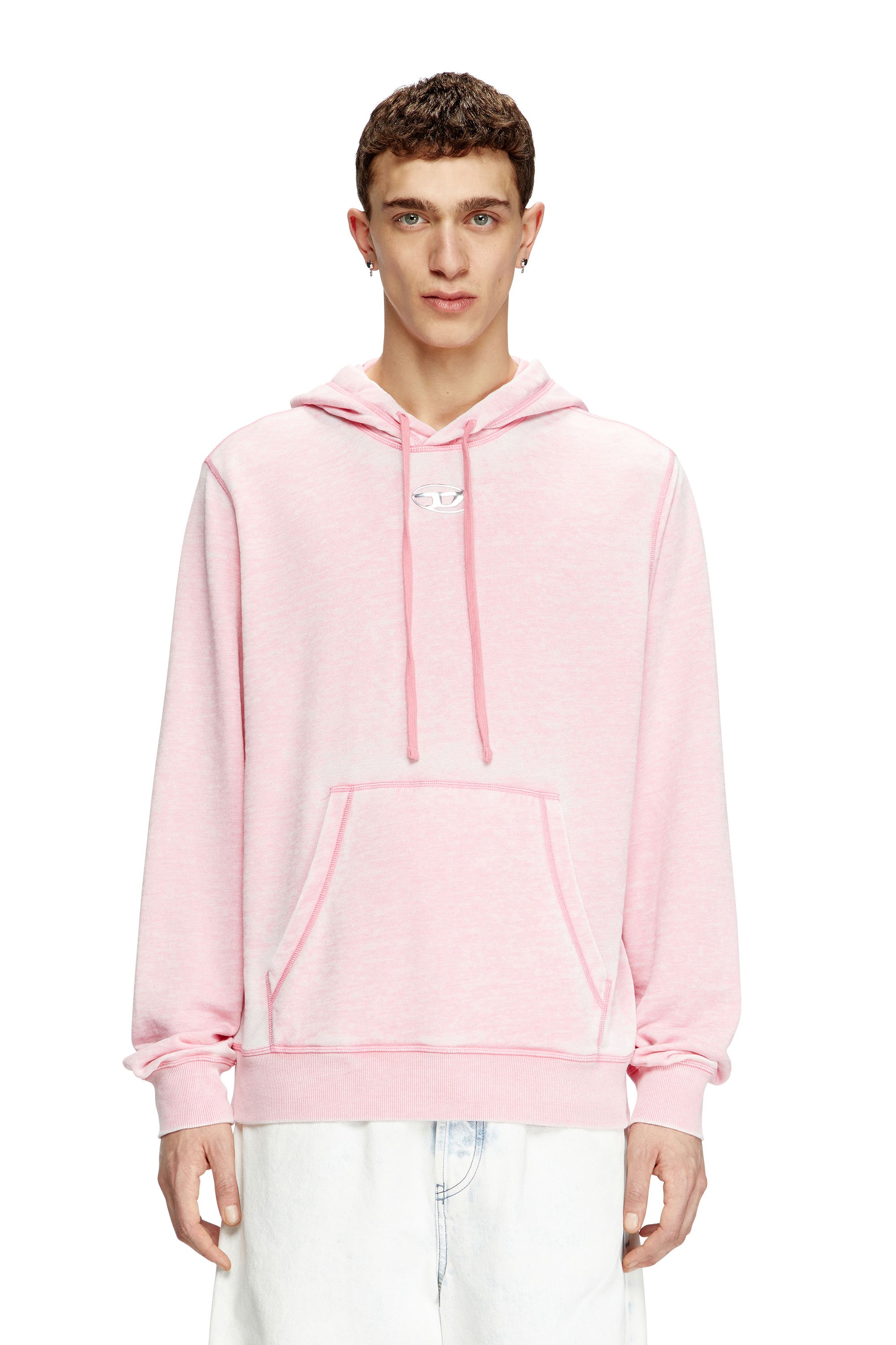 Diesel - S-GINN-HOOD-PAK, Sudadera con capucha burnout con logotipo Hombre in Rosa - 1