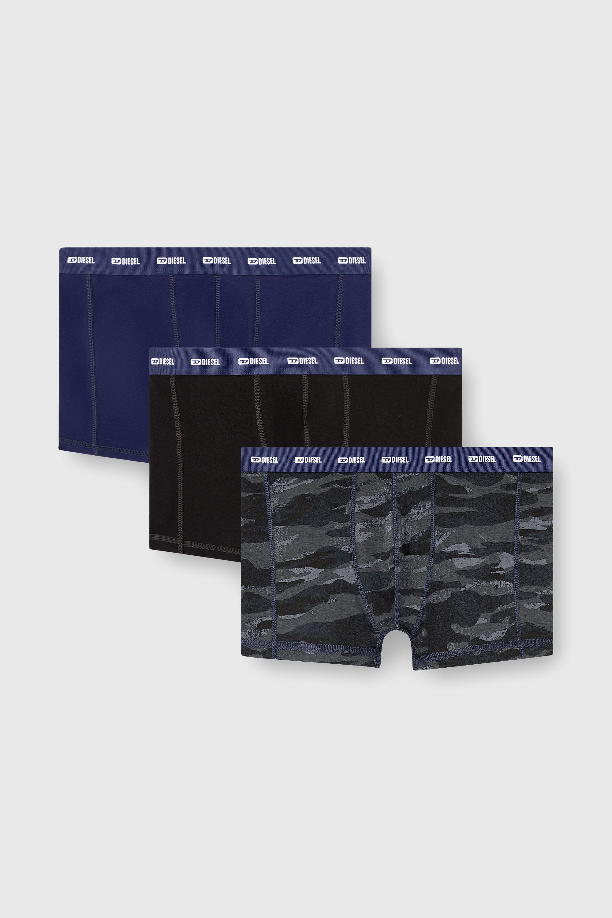 Diesel - DAMIEN-UTLT-3PACK, Paquete de tres b&oacute;xers lisos y de camuflaje Hombre in Multicolor - 1