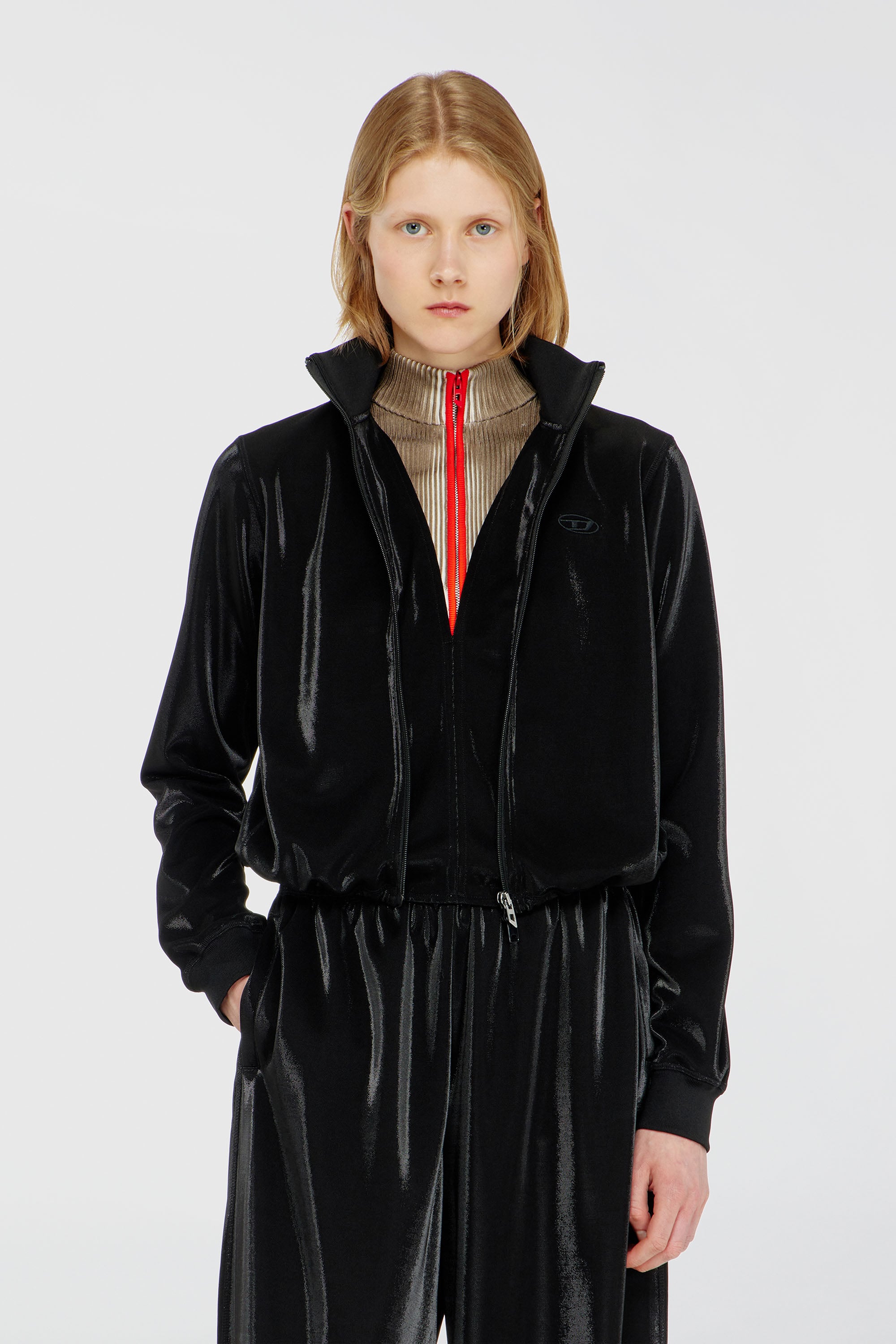 Diesel - F-ROSY, Sudadera con cremallera y efecto piqu&eacute; brillante Mujer in Negro - 1