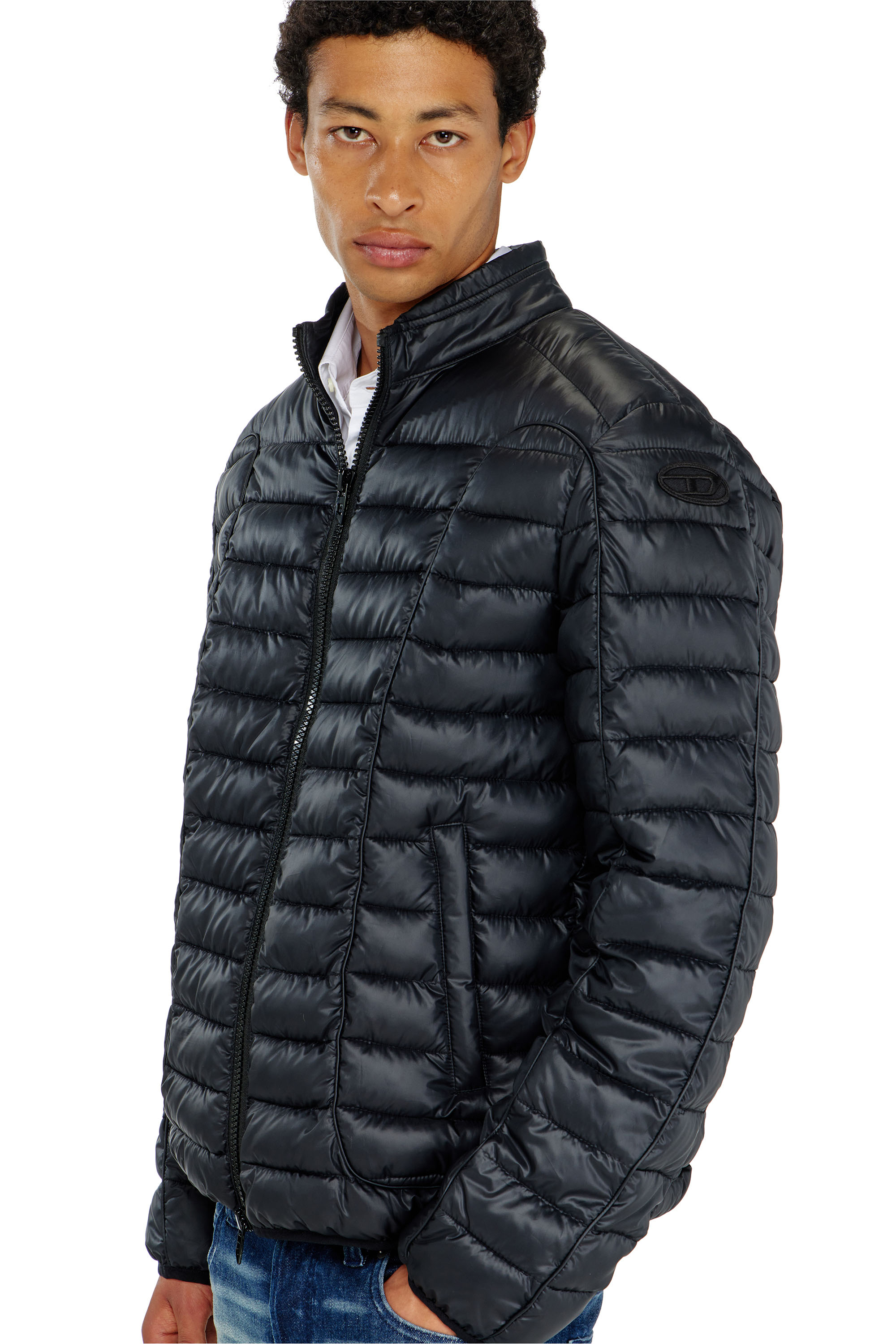 Diesel - W-PILOT-WRD, Chaqueta acolchada estilo biker con ribetes a tono Hombre in Negro - 5