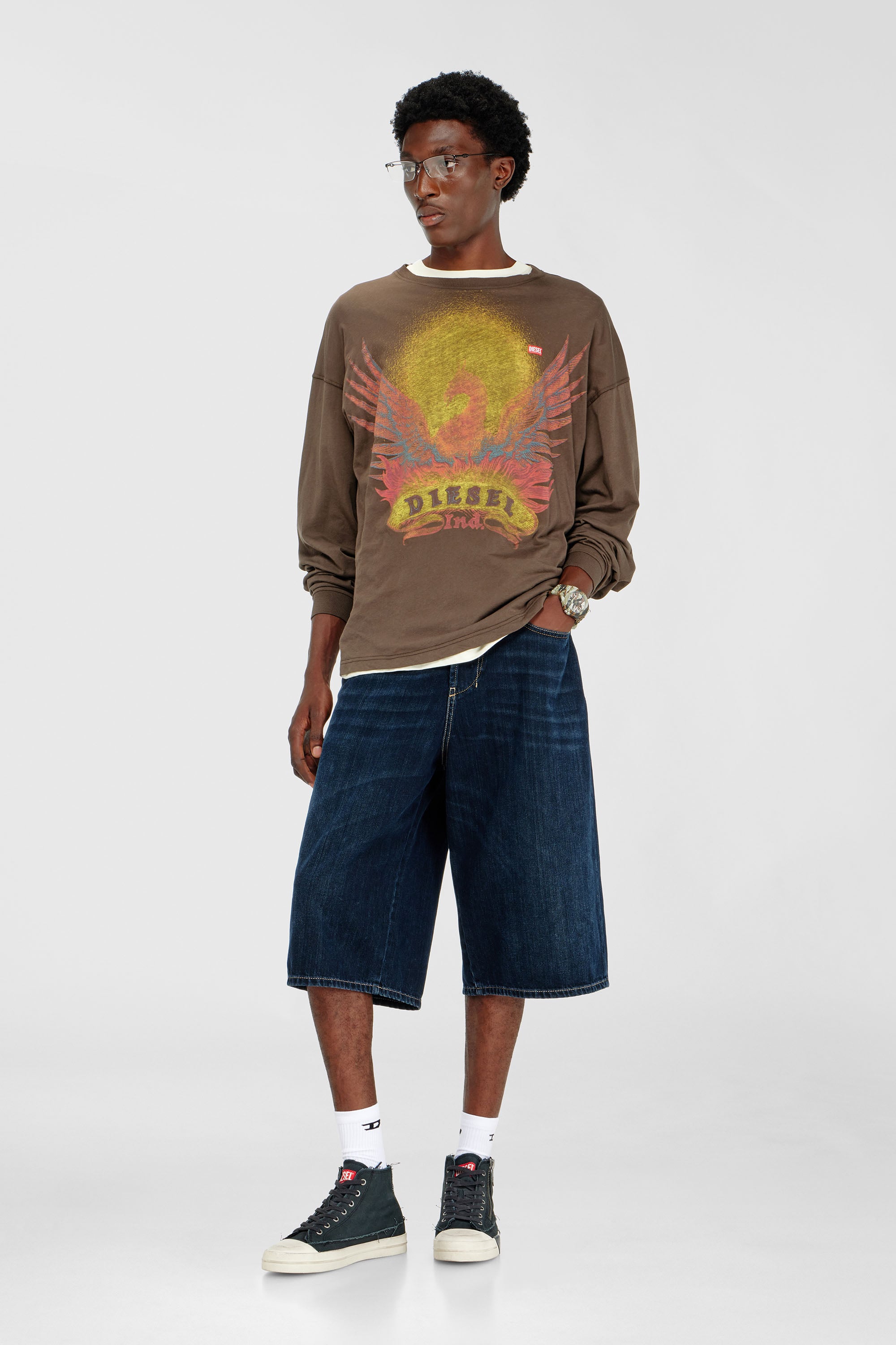 Diesel - T-BOXT-LS-AA1, Camiseta de manga larga con gr&aacute;fico de Phoenix Hombre in Marr&oacute;n - 2