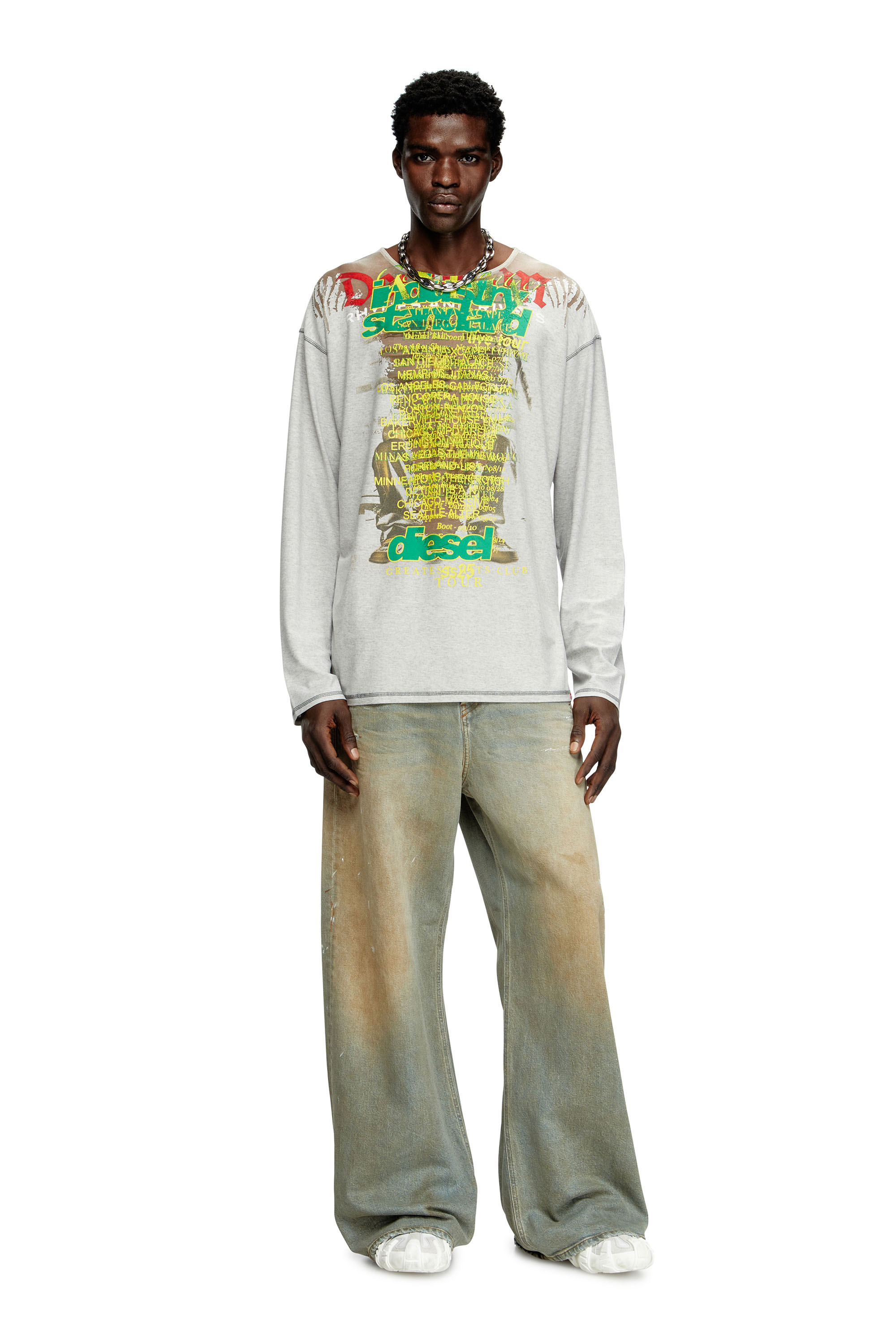 Diesel - T-JERRY-B, Camiseta de manga larga con estampado de letras de canciones Unisex in Gris - 1