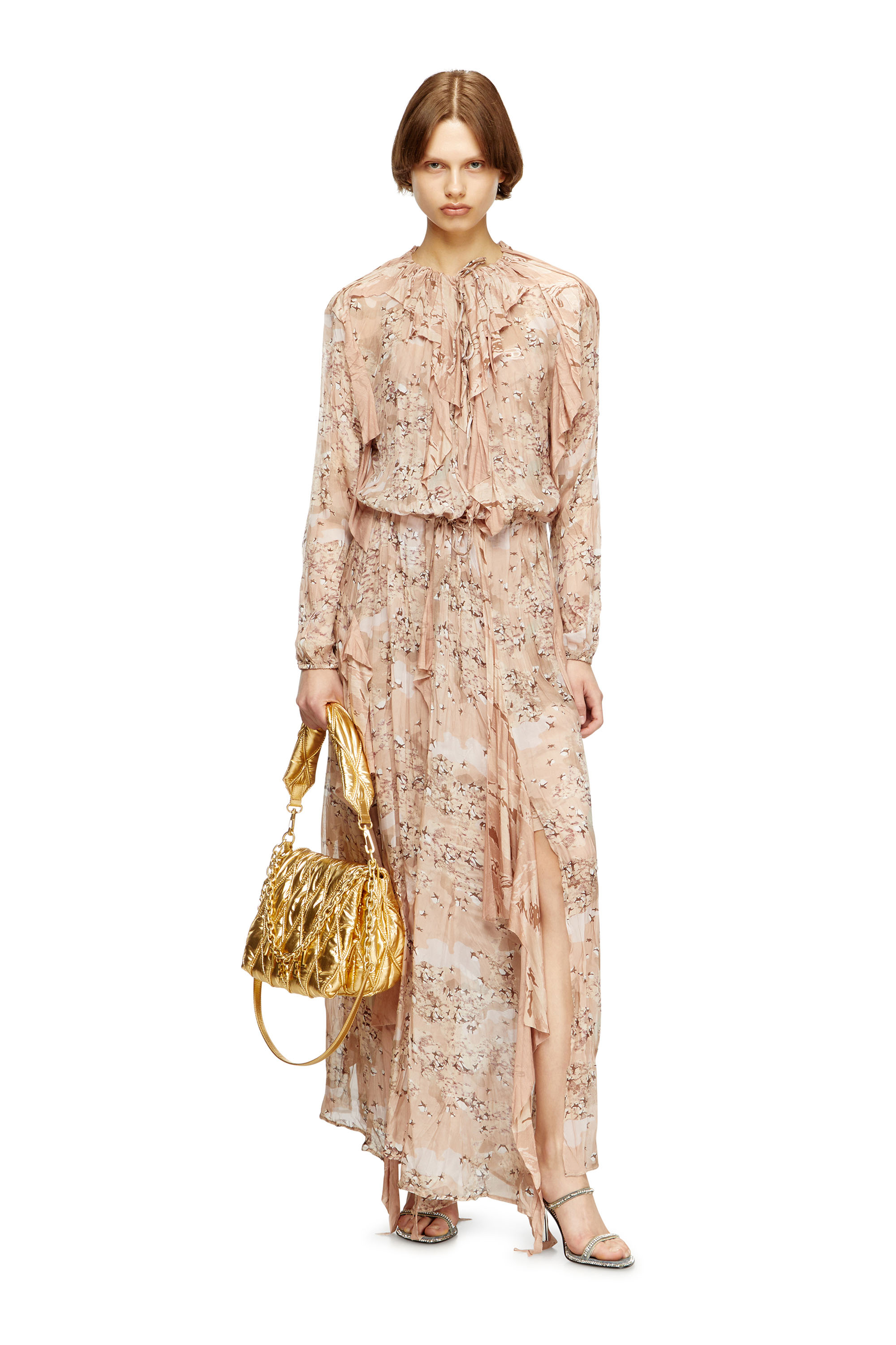 Diesel - D-AZZLING-R1, Maxivestido con volantes de chifón de camuflaje Mujer in Rosa - 1