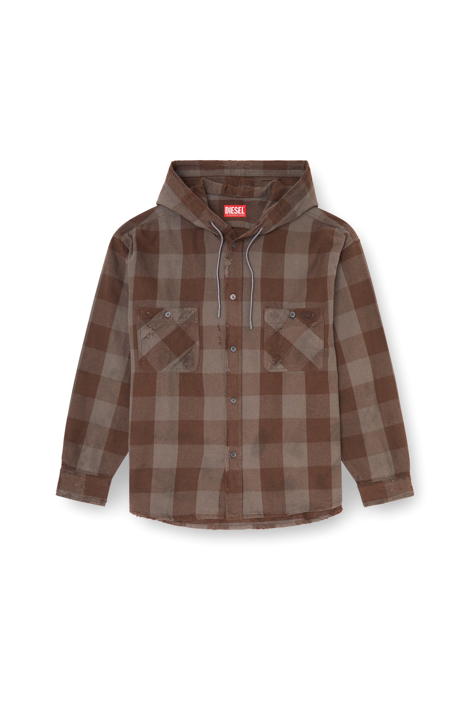 Diesel - S-DRUM-HOODY, Camisa con capucha efecto desgastado en franela de cuadros Hombre in ToBeDefined - 3