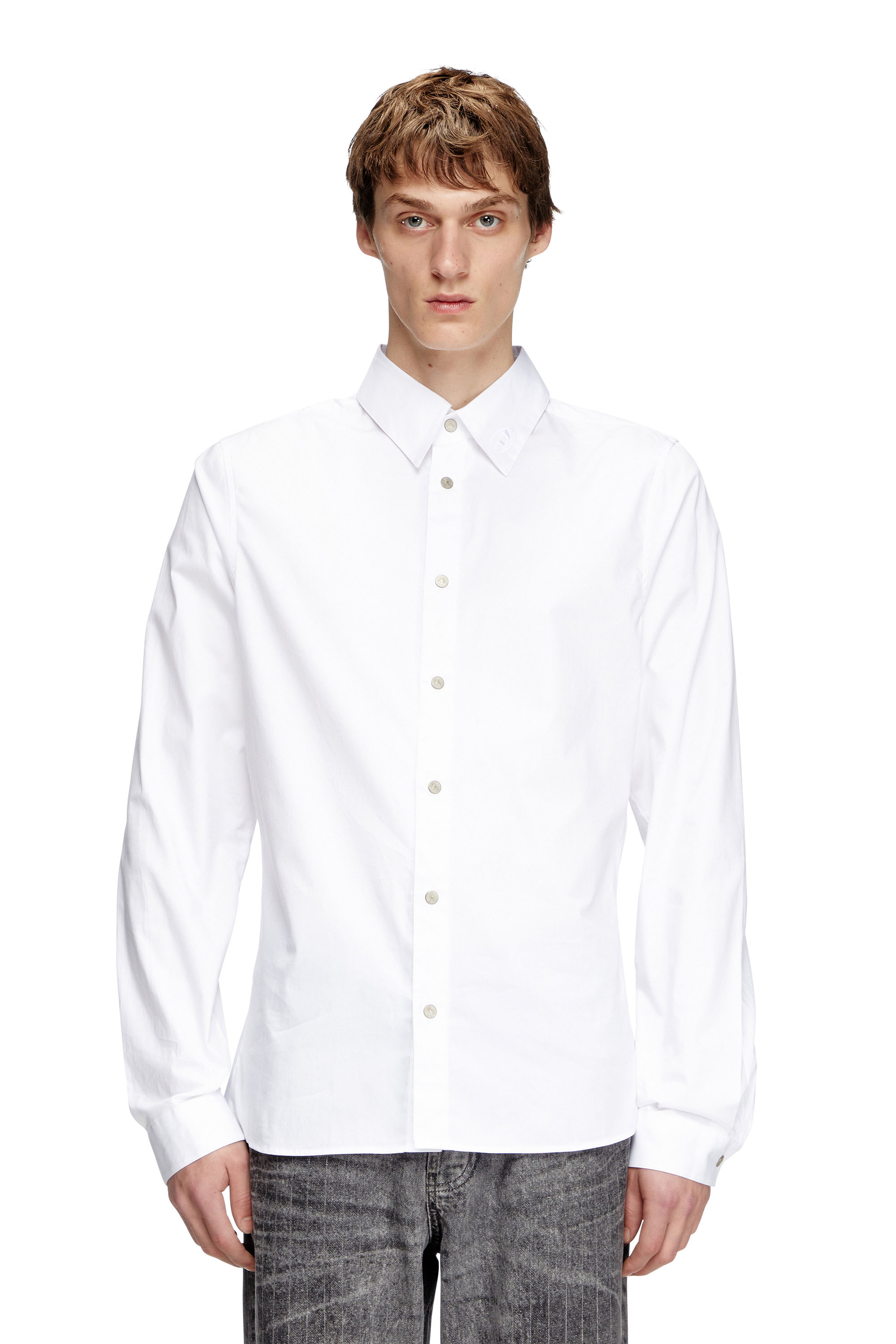 Diesel - S-FITTY-A, Camisa formal con cuello con el logotipo bordado Hombre in Blanco - 3
