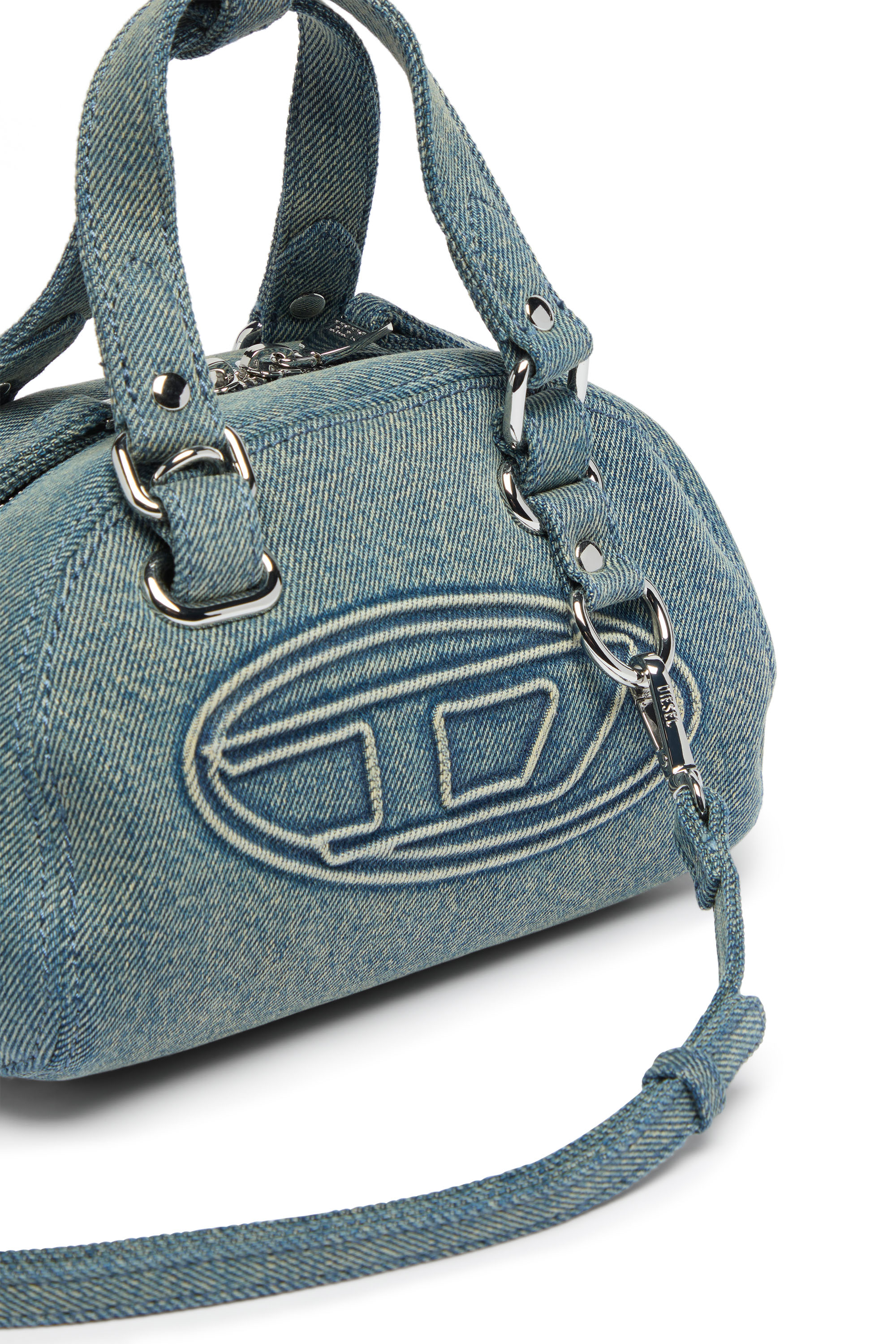 Diesel - 1DR DOME SOFT CROSSBODY, 1DR Dome-Peque&ntilde;o bolso bowling de denim con logo Oval D Unisex in Azul marino - 5