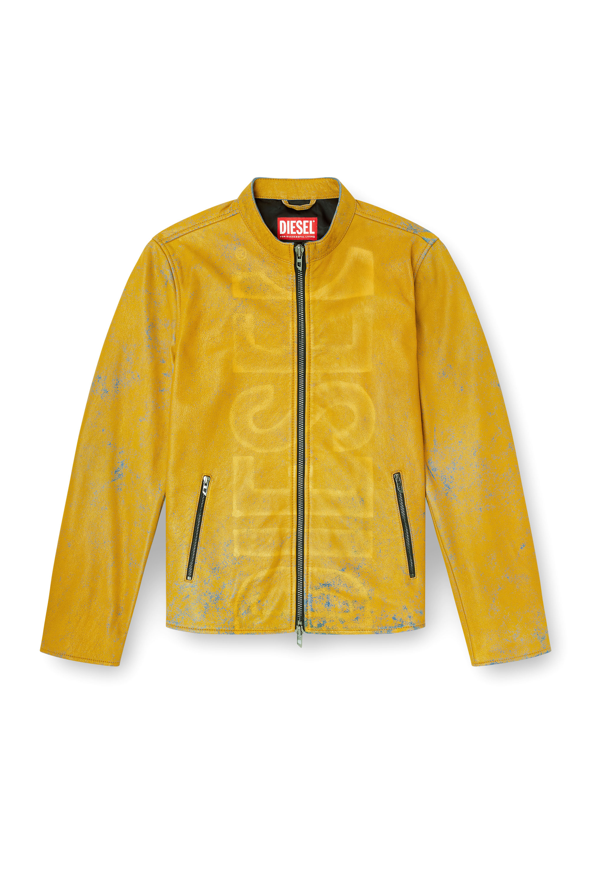 Diesel - L-EVERT-A, Chaqueta biker de cuero tratado con logotipo desteñido Hombre in Amarillo - 3