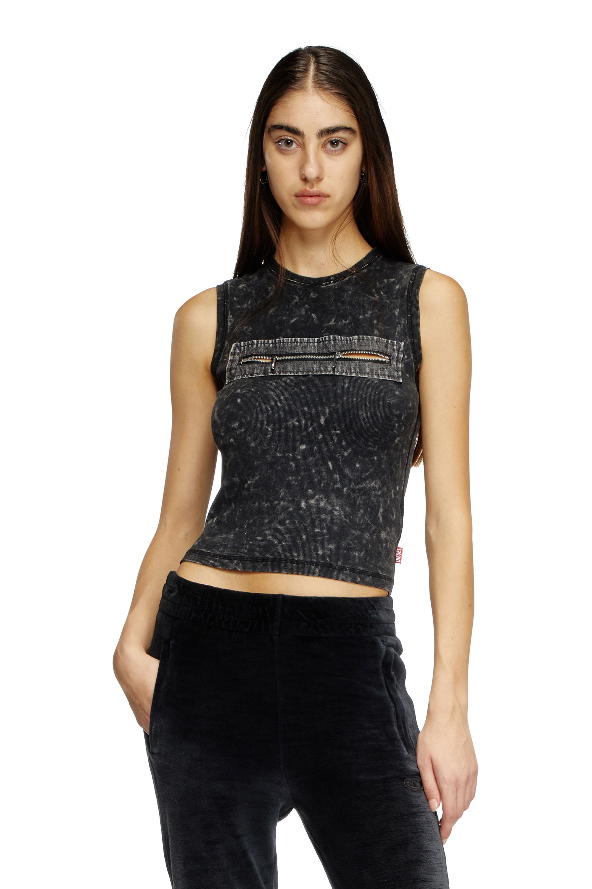 Diesel - T-ARTED, Top sin mangas con detalle de cremallera Mujer in Negro - 1