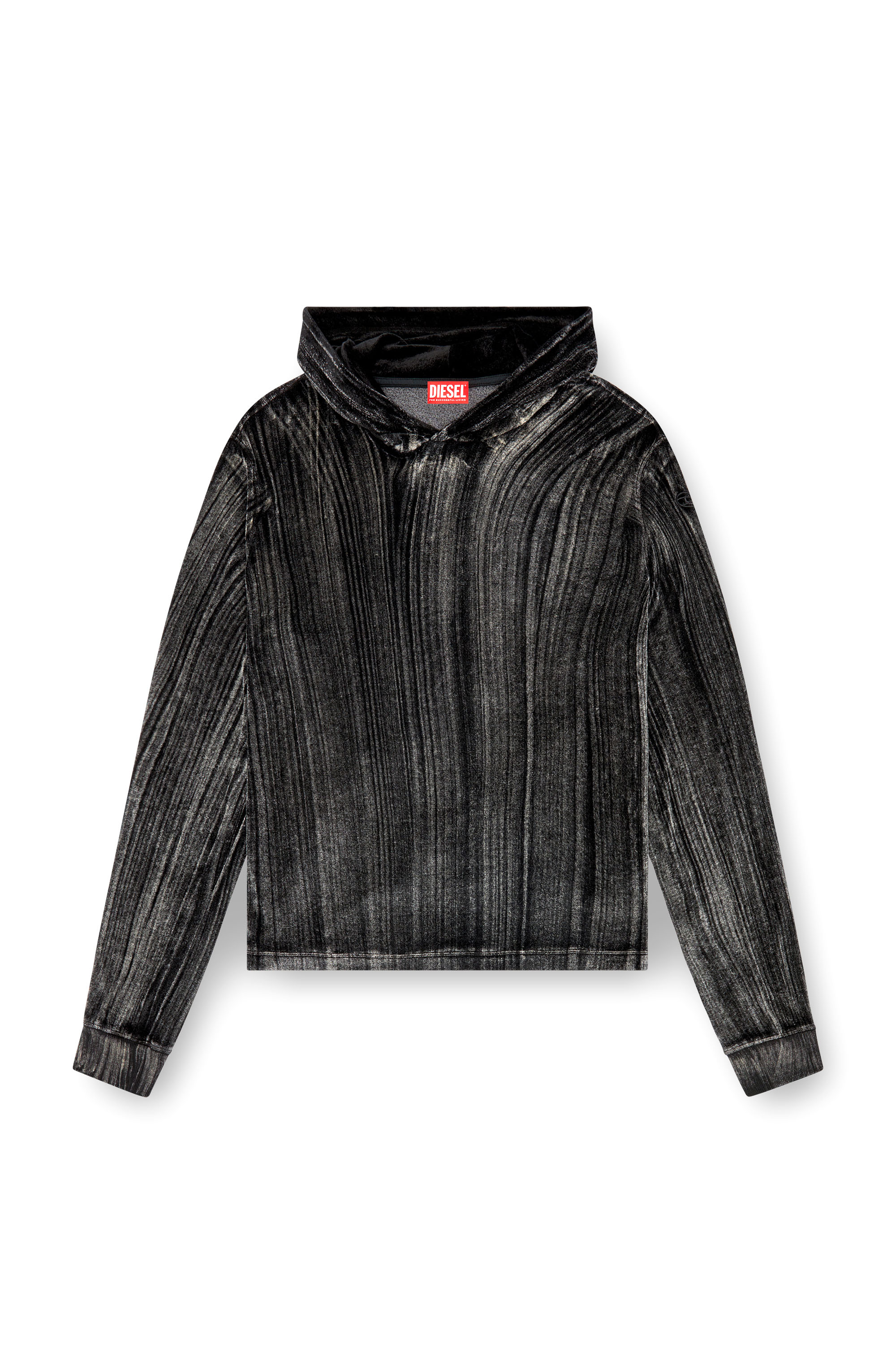 Men's Hooded long-sleeve T-shirt in chenille | Black | Diesel