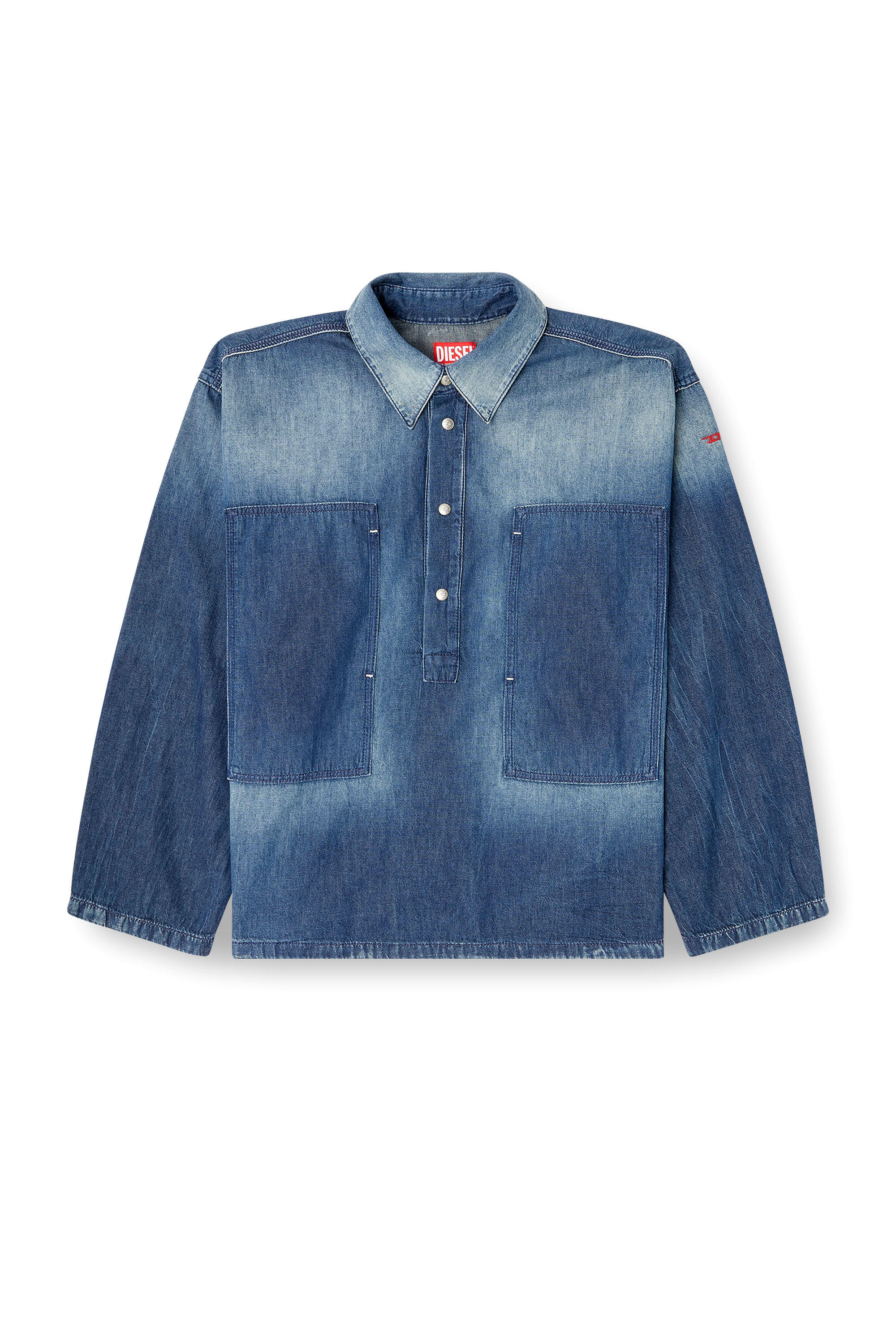 Diesel - DE-PRISS, Top abotonado en denim con efecto de contraste Mujer in Azul marino - 3