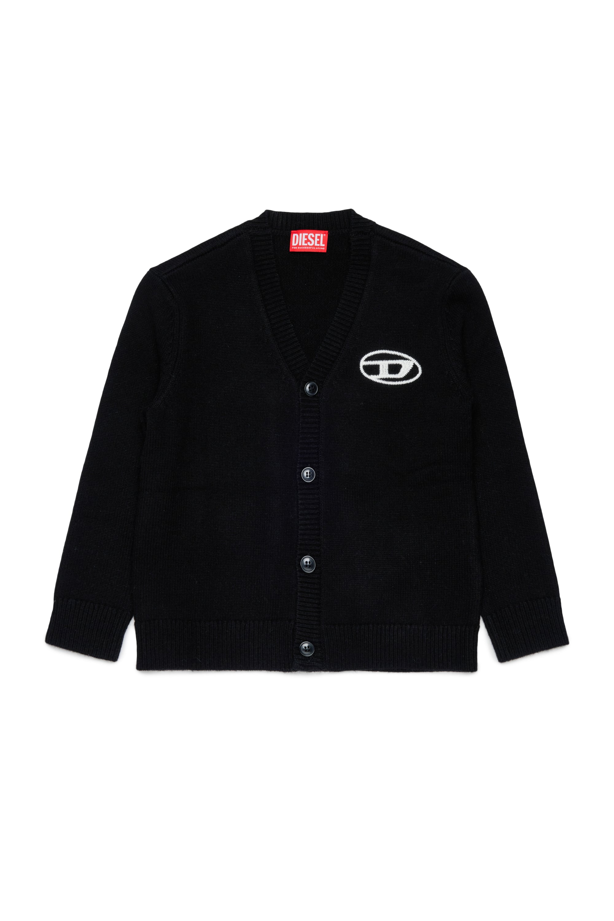 Diesel - KLABO CARDIGAN OVER, Cashmere-enriched cardigan con Logo Oval D Hombre in Negro - 1