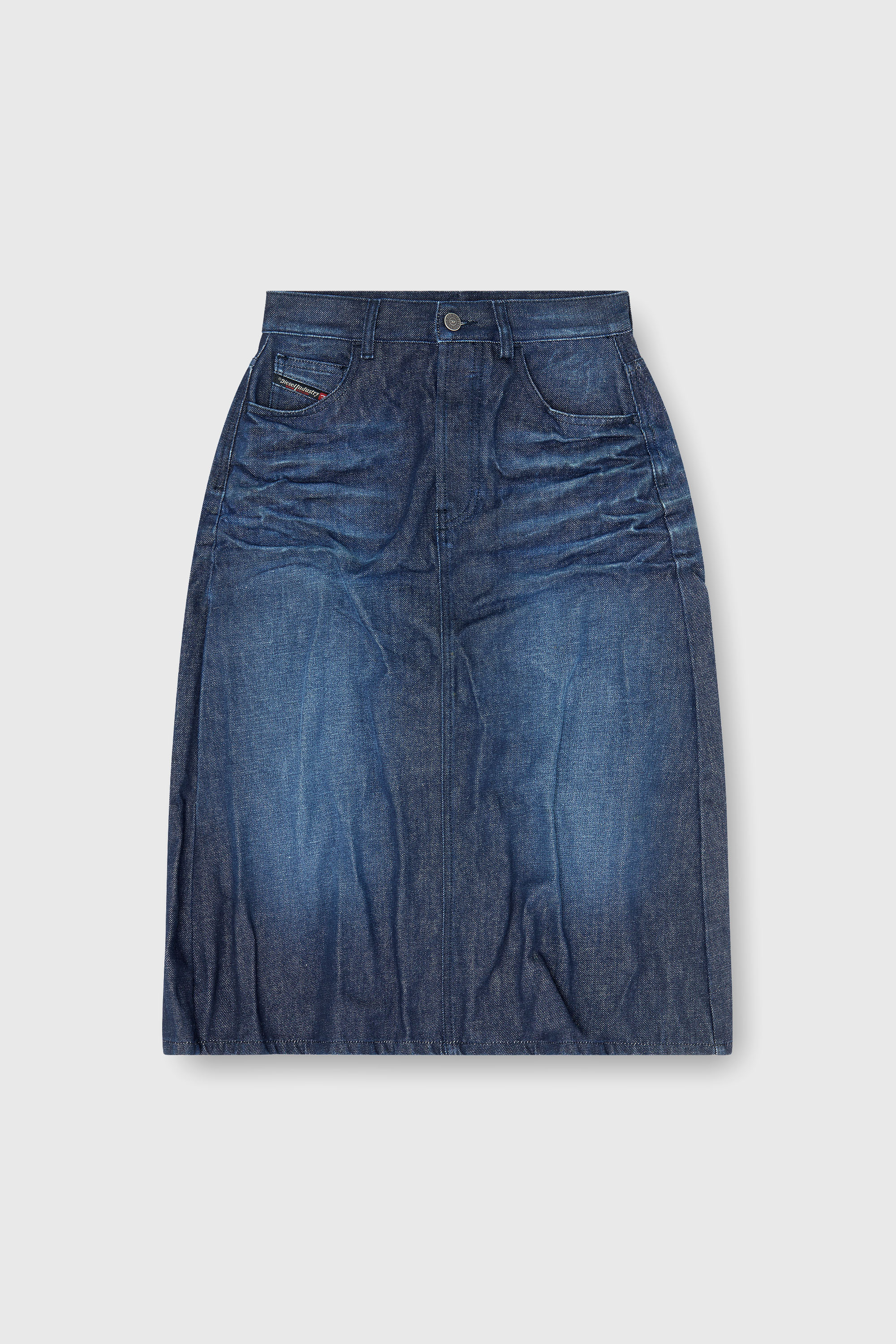Diesel - DE-IRTI-FSJ, Falda midi de denim arrugado Mujer in Azul marino - 2