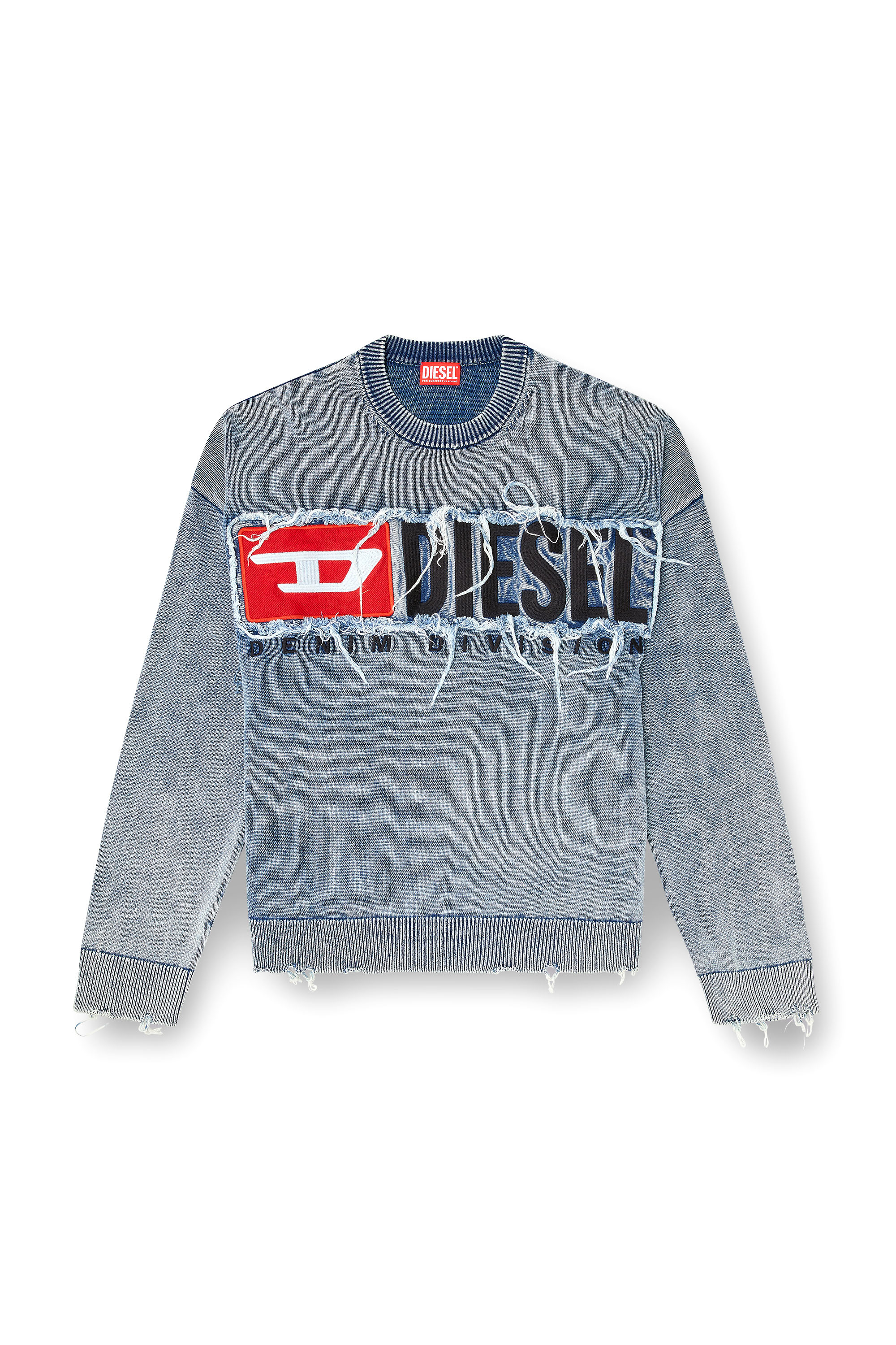 Diesel - K-FRONZI, Jersey de algodón con parche de logotipo de denim Hombre in Azul marino - 3