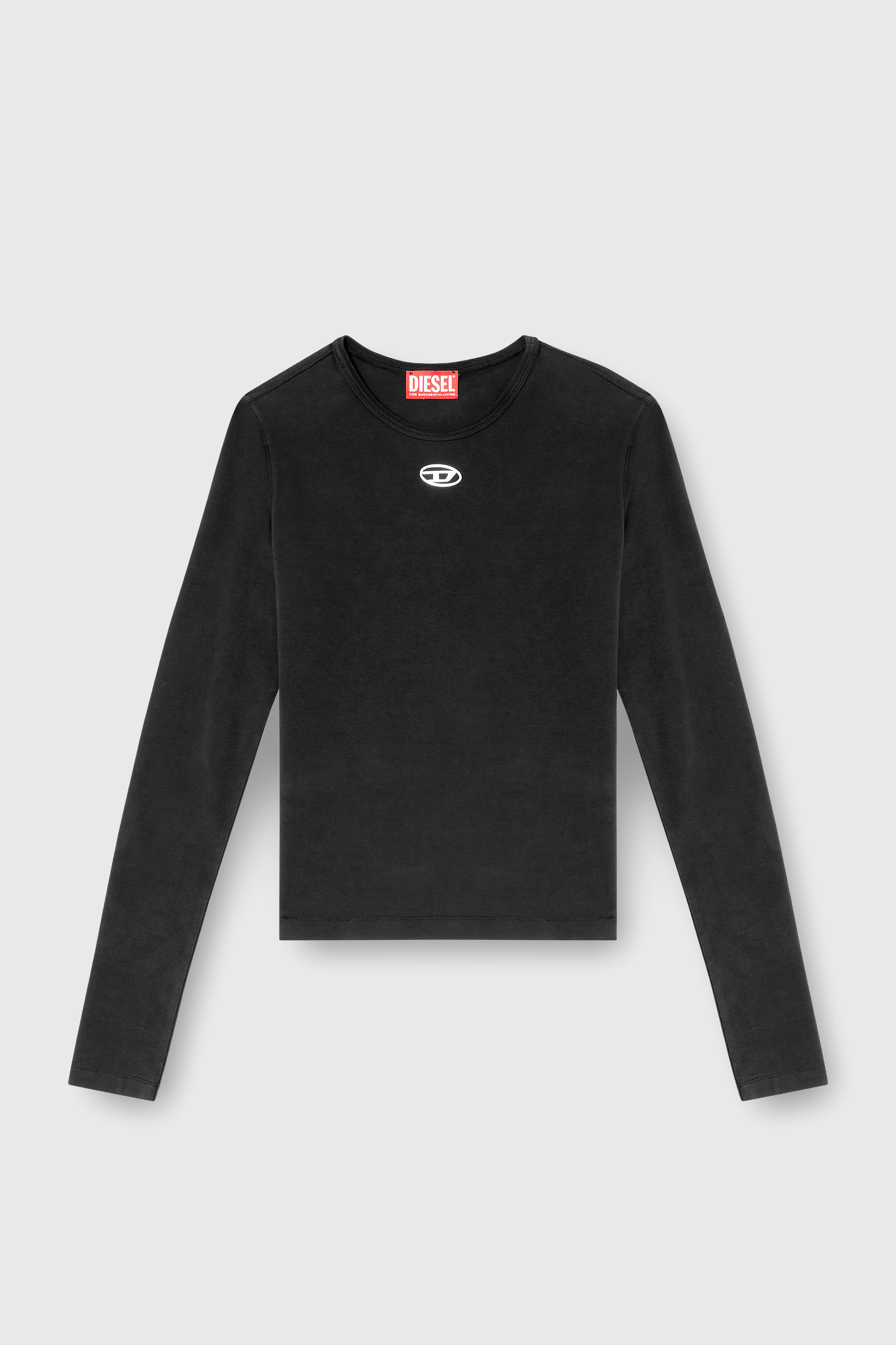 Diesel - T-UNCUTIESLONG-LS-OD, Jersey de algod&oacute;n con logotipo Oval D Mujer in Negro - 2