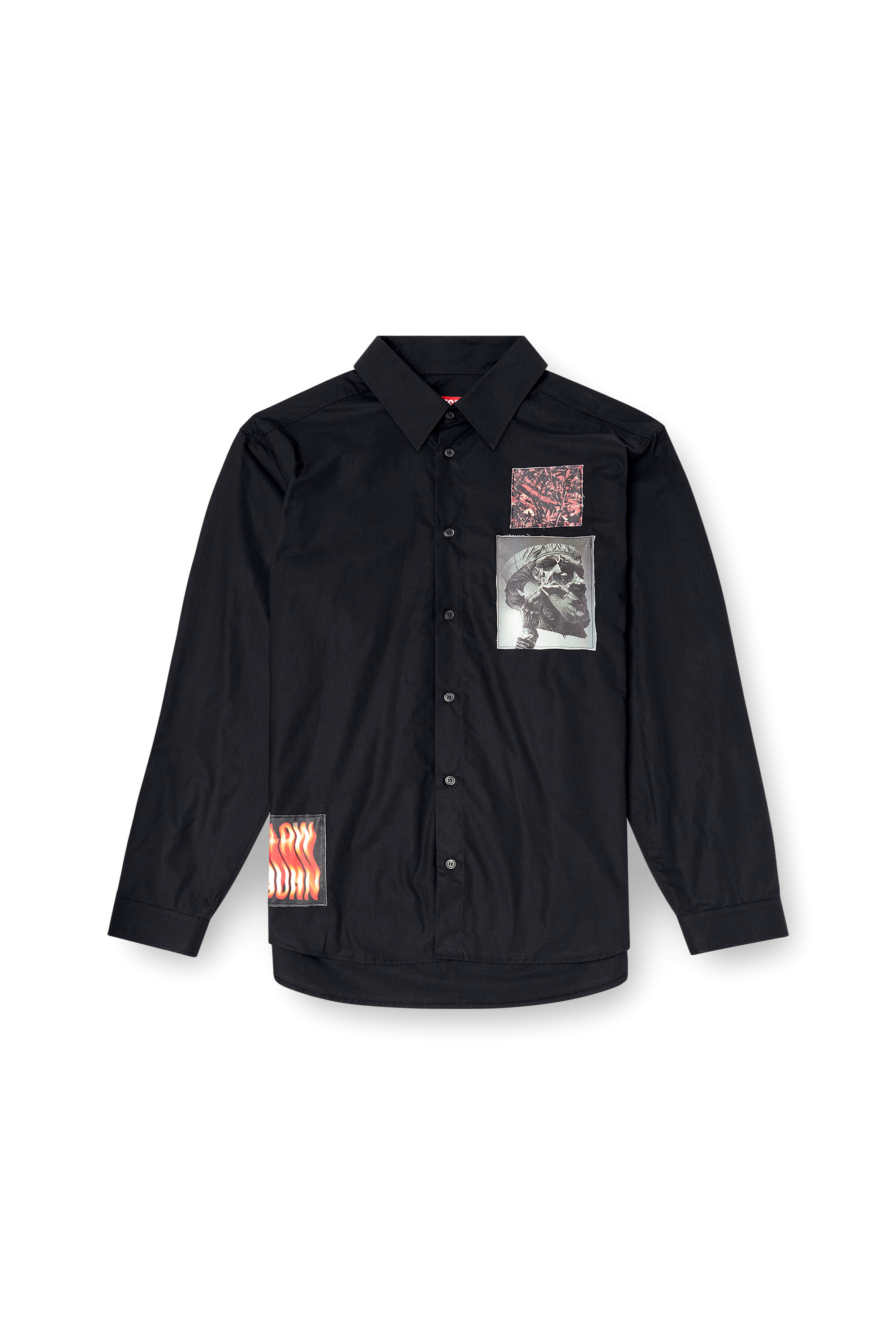 Diesel - S-HARVEY, Camisa de popelina de algodón con parches Hombre in Negro - 3