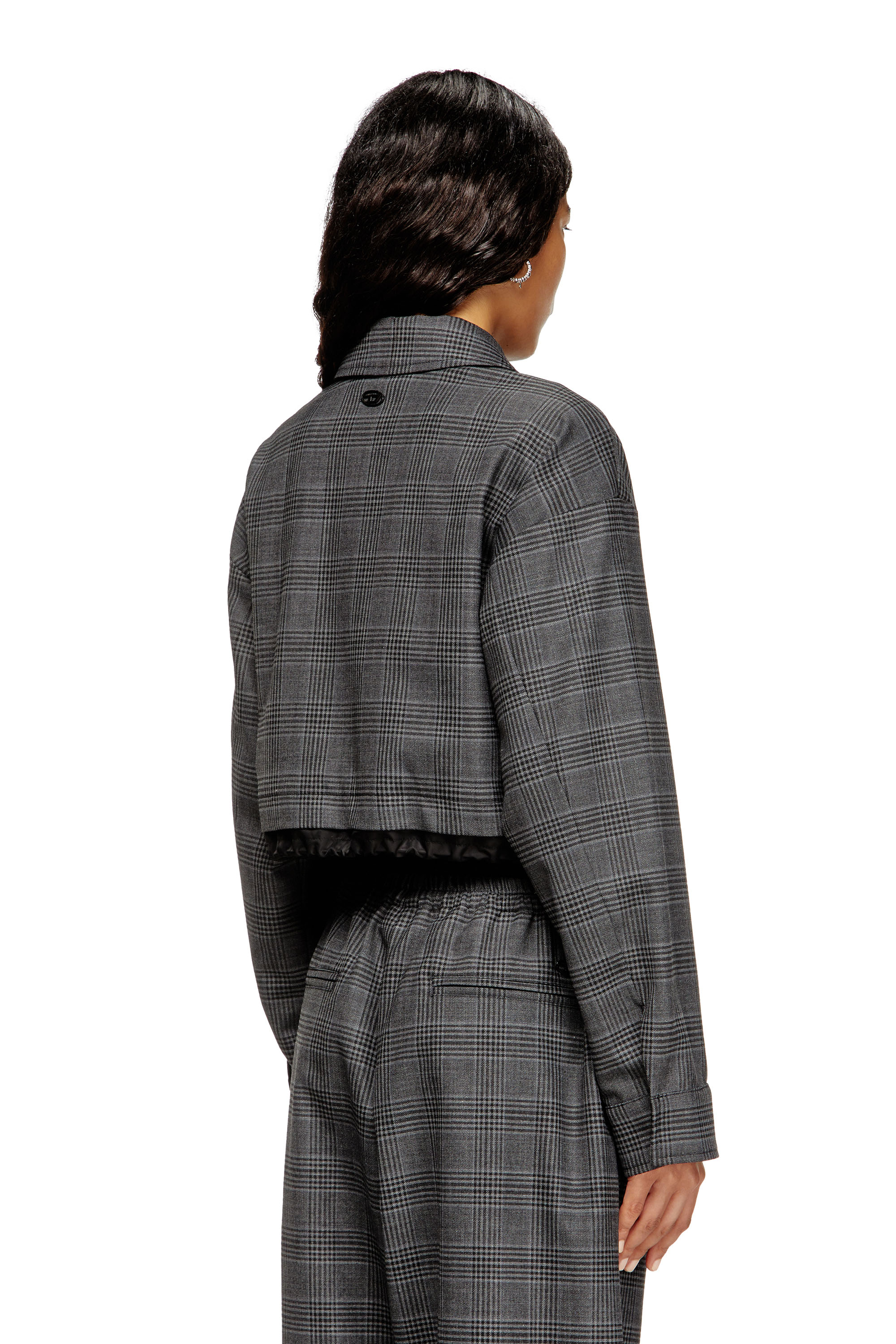 Diesel - J-TING-FEM, Chaqueta recortada estilo coach de mezcla de lana Príncipe de Gales Mujer in Negro - 4