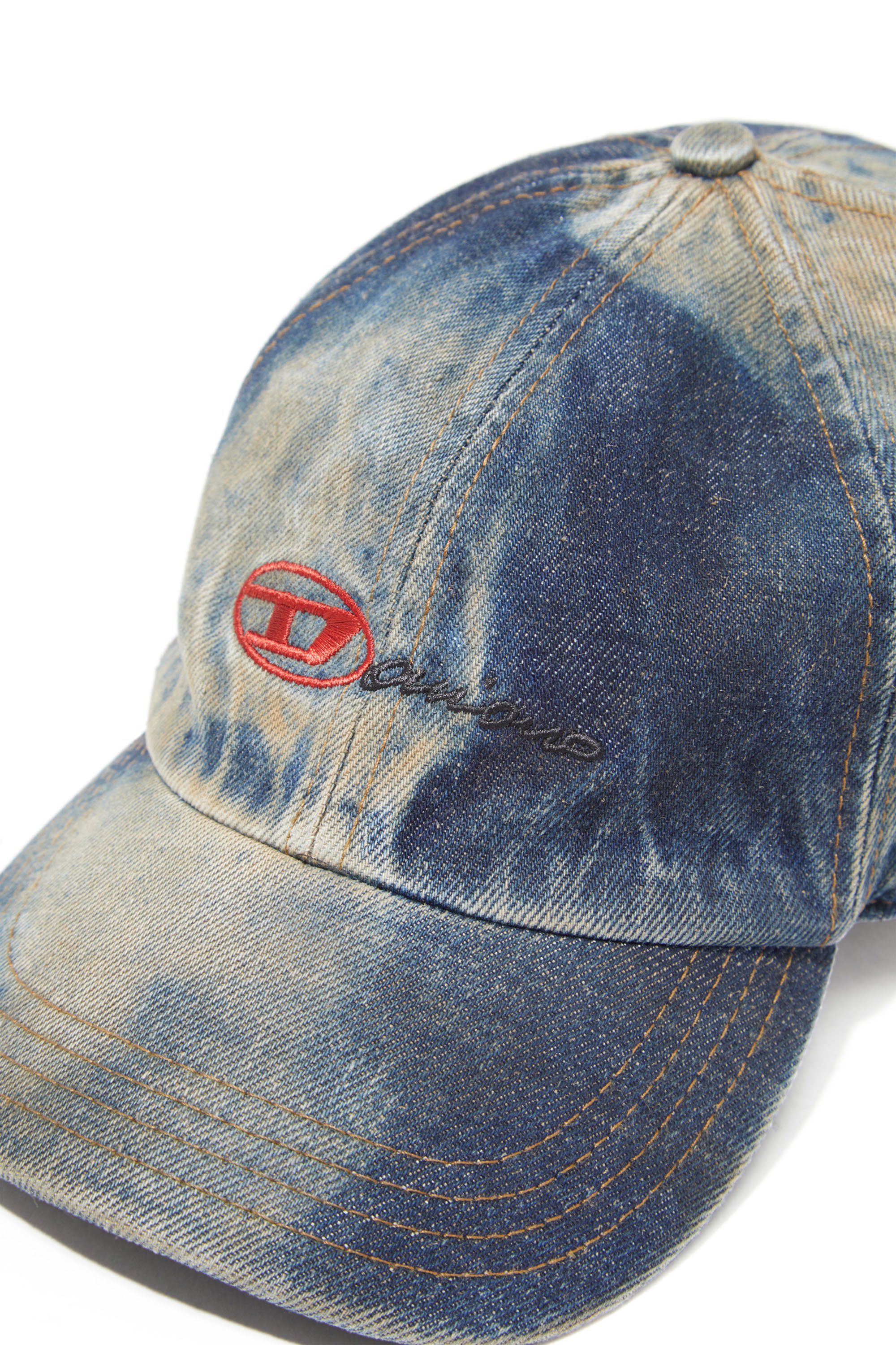 Diesel - C-CAP-DD, Gorra de béisbol en denim con efecto de suciedad Unisex in Azul marino - 3