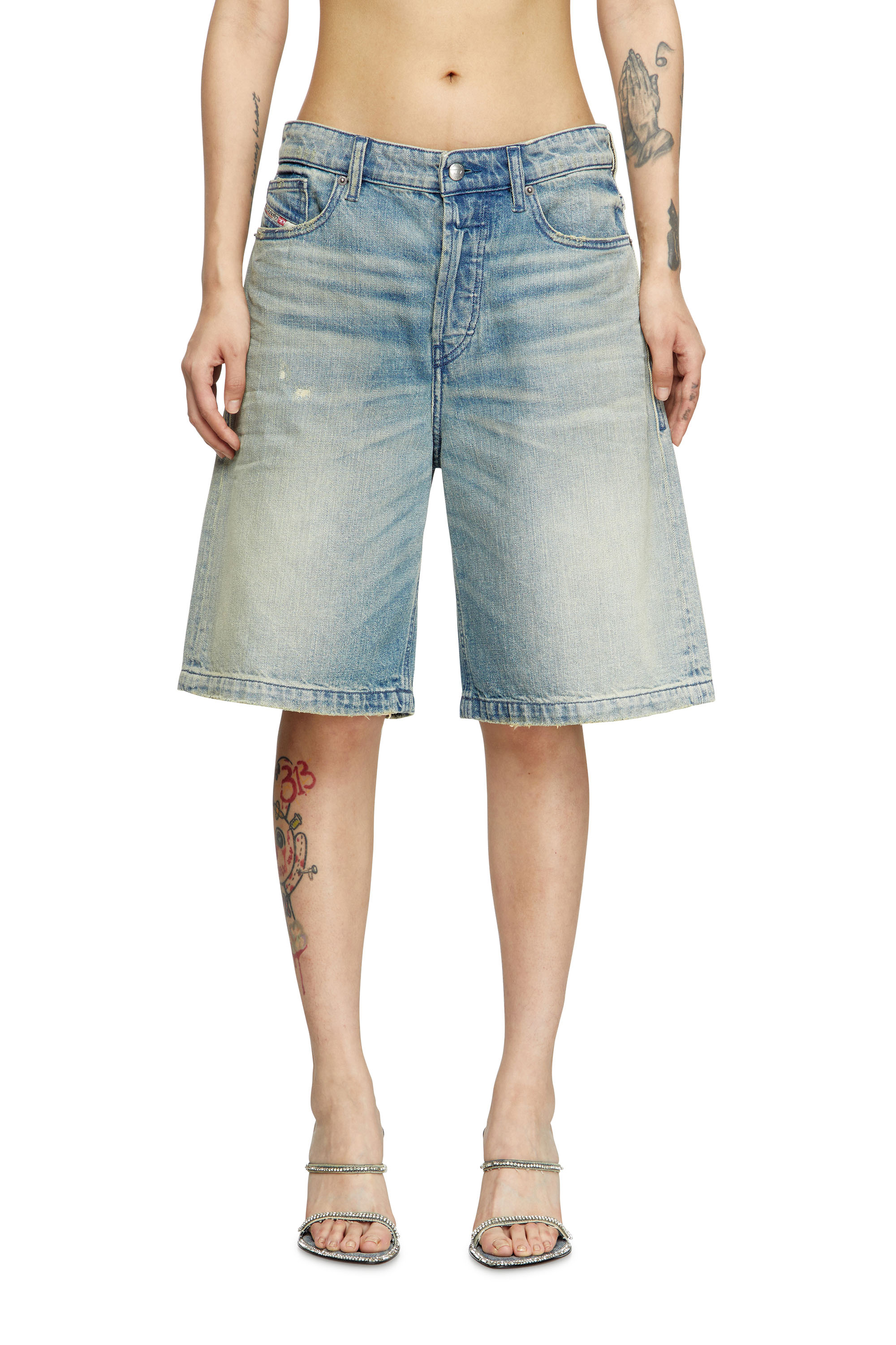 Diesel - DE-SIRE-SHORT, Pantalones cortos en denim de efecto desgastado Mujer in Azul marino - 1