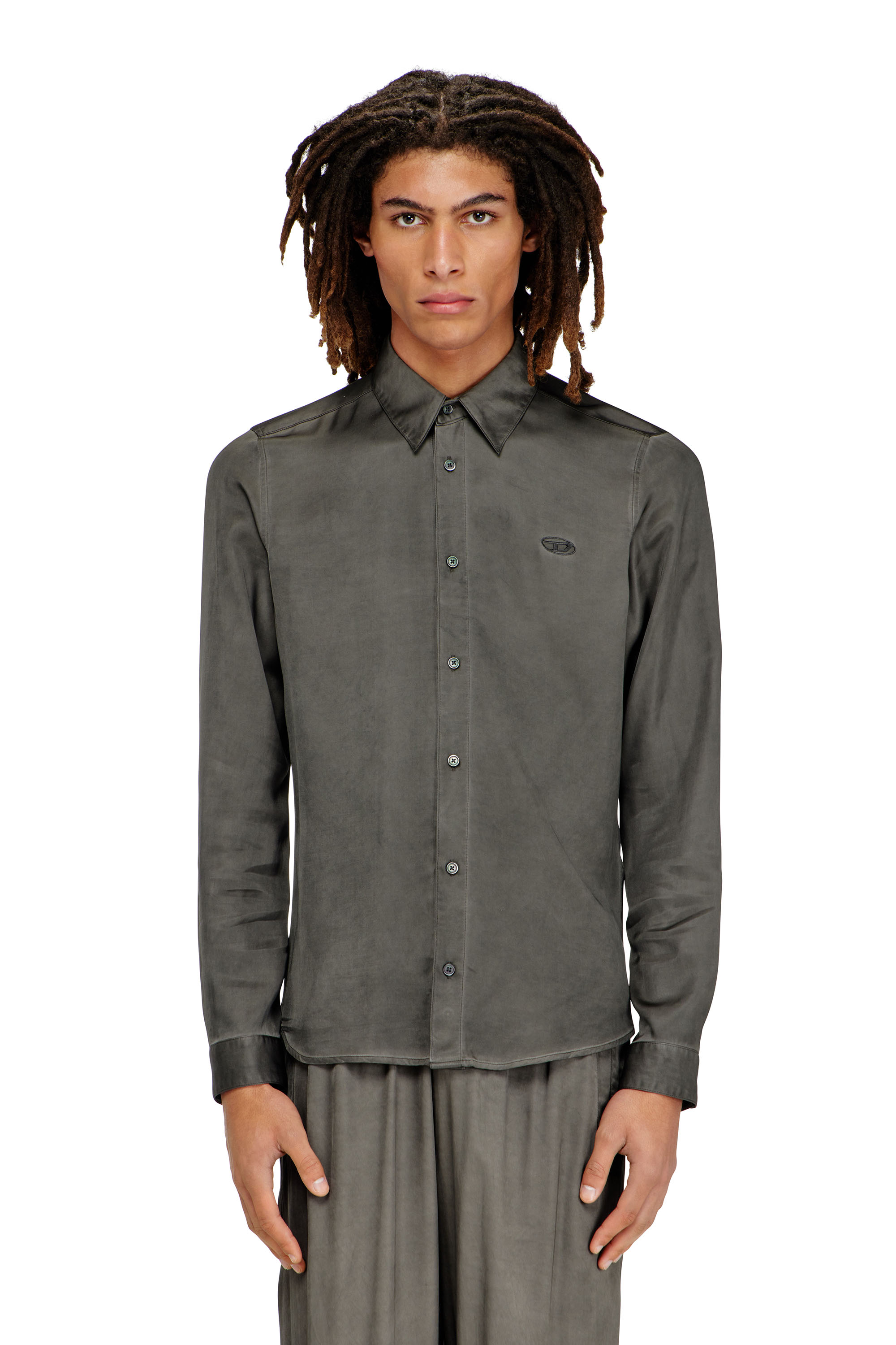 Diesel - S-KINNY-ALBG, Camisa de viscosa fluida tratada Hombre in Gris - 3
