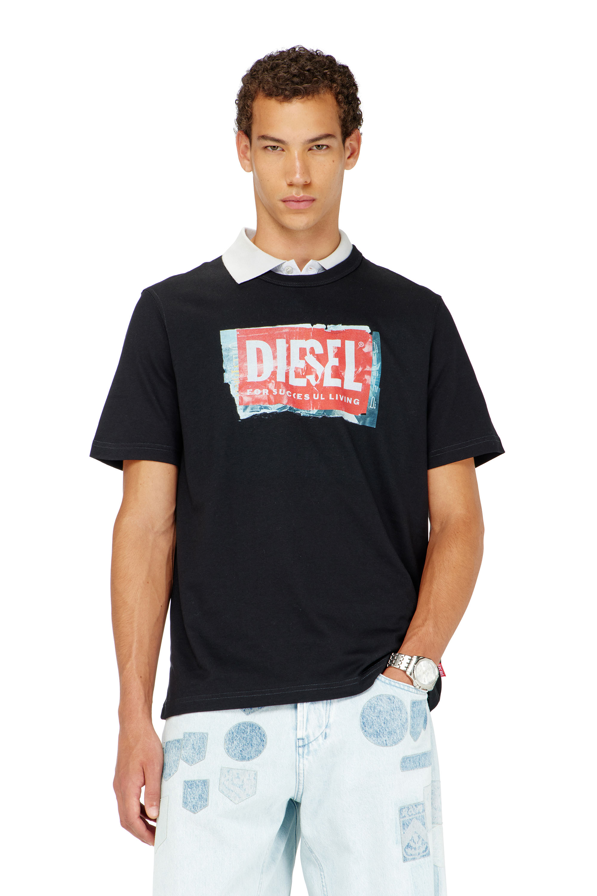 Diesel - T-ADJUST-Q6, Camiseta con logotipo con efecto arrugado Hombre in Negro - 1