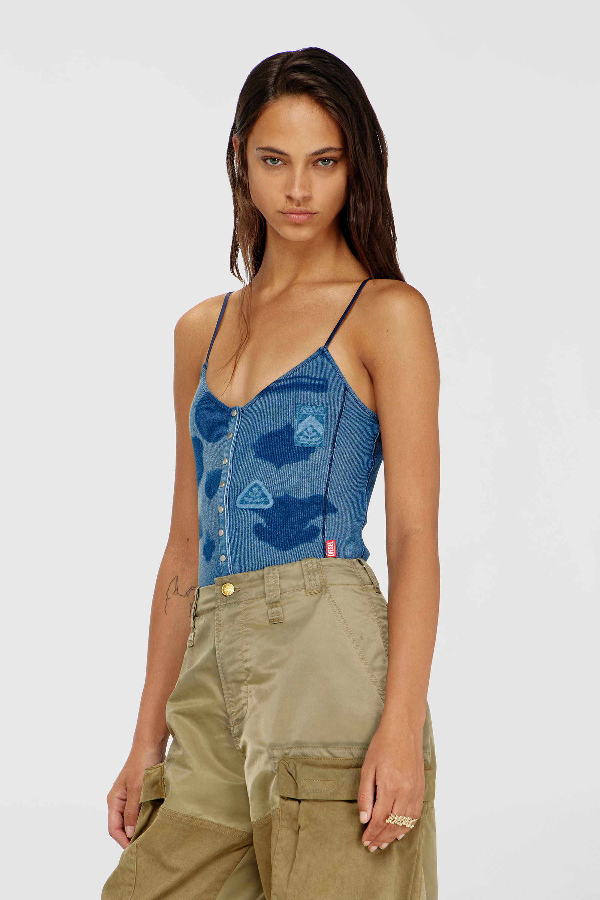 Diesel - T-LEY-AA1, Body de punto canal&eacute; con efecto shadow-patch Mujer in Azul marino - 3