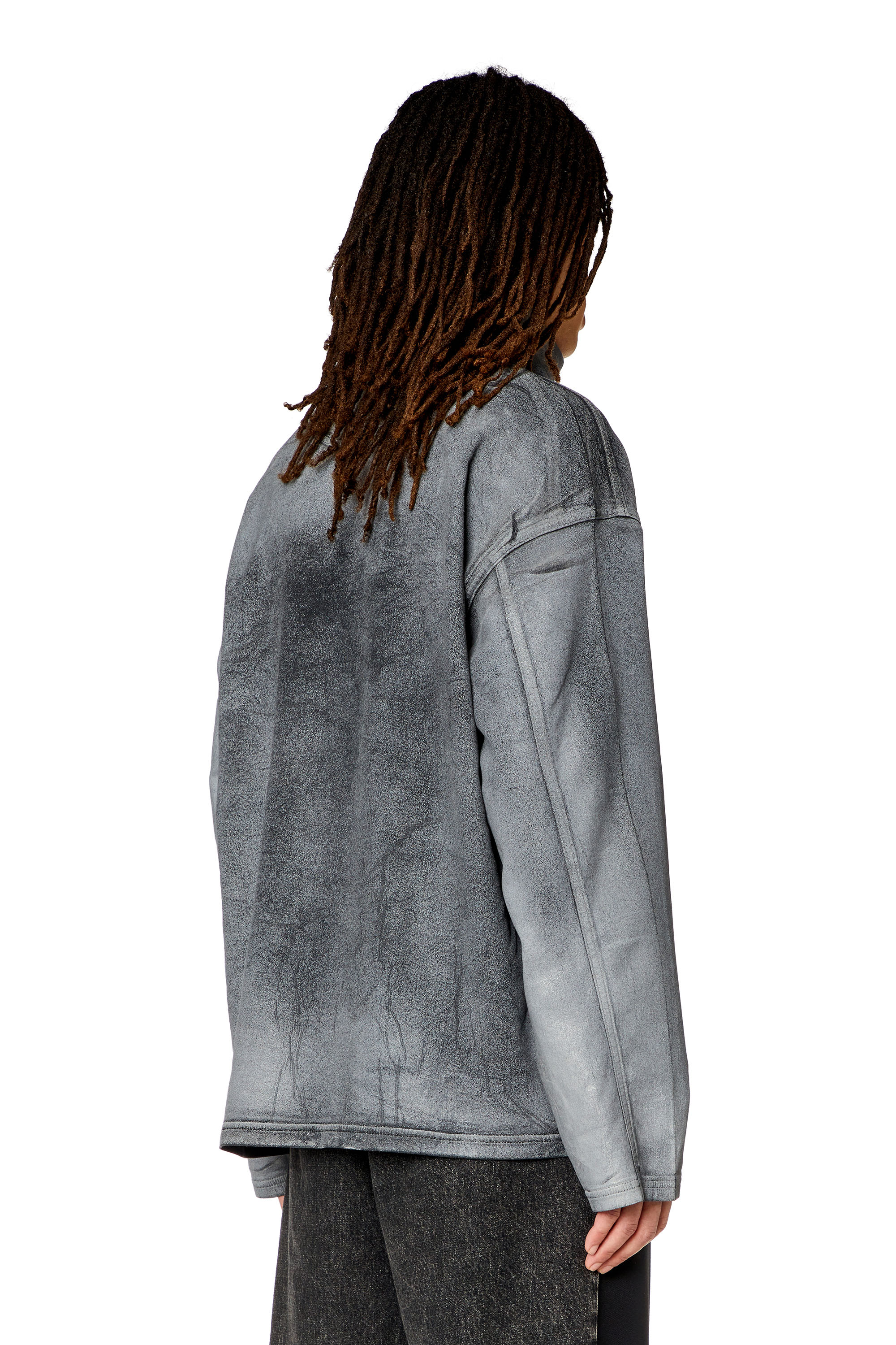 Diesel - D-NLABELCOL-S TRACK, Sudadera de cuello alto de Track Denim estampado Hombre in Gris - 4
