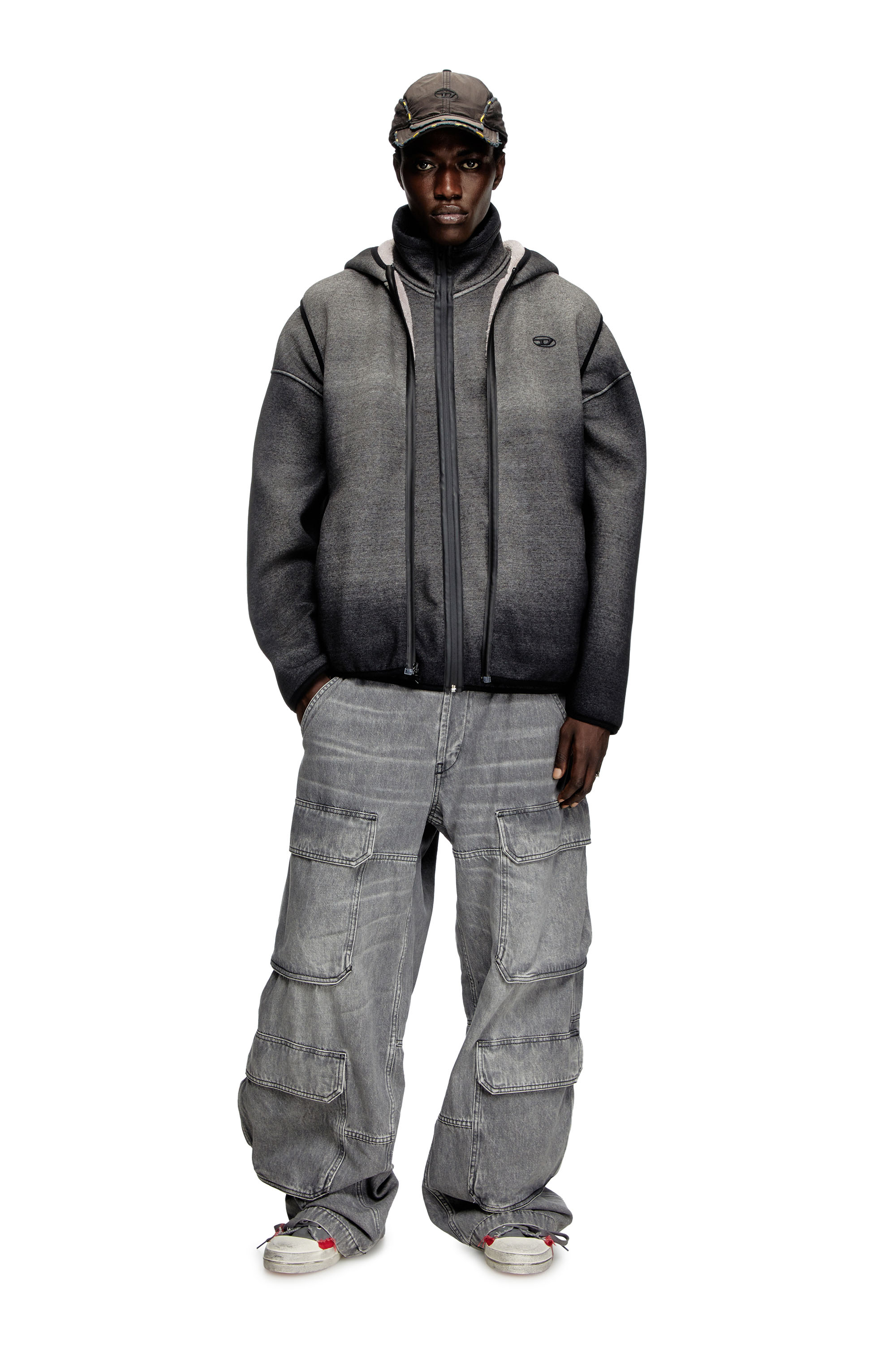 Diesel - S-HAKY, Chaleco con capucha en jacquard con efecto denim Unisex in Negro - 1