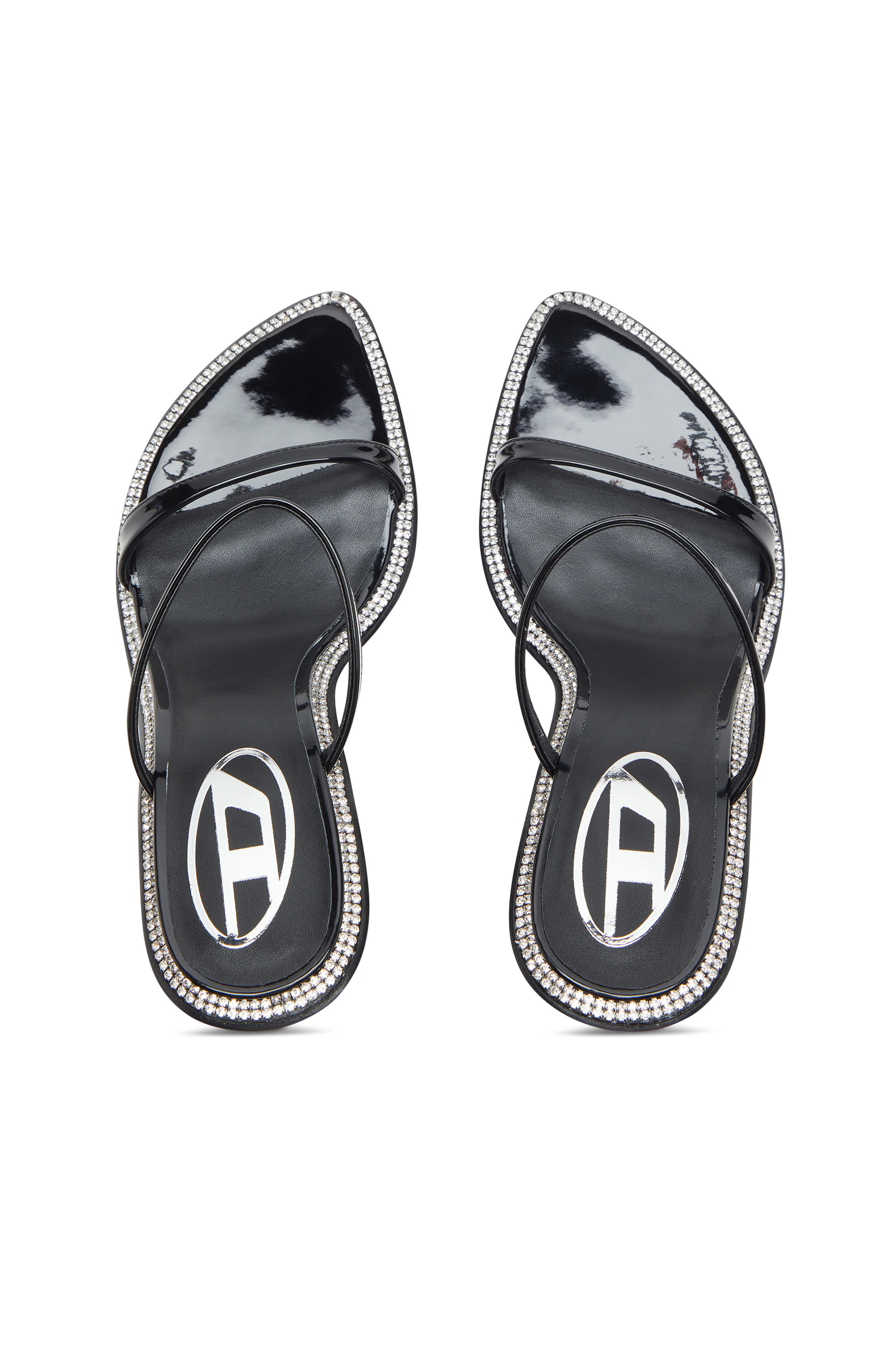 Diesel - D-HAVANNA SDL, Woman's D-Havanna-Strappy patent mules with crystals in Black - 4