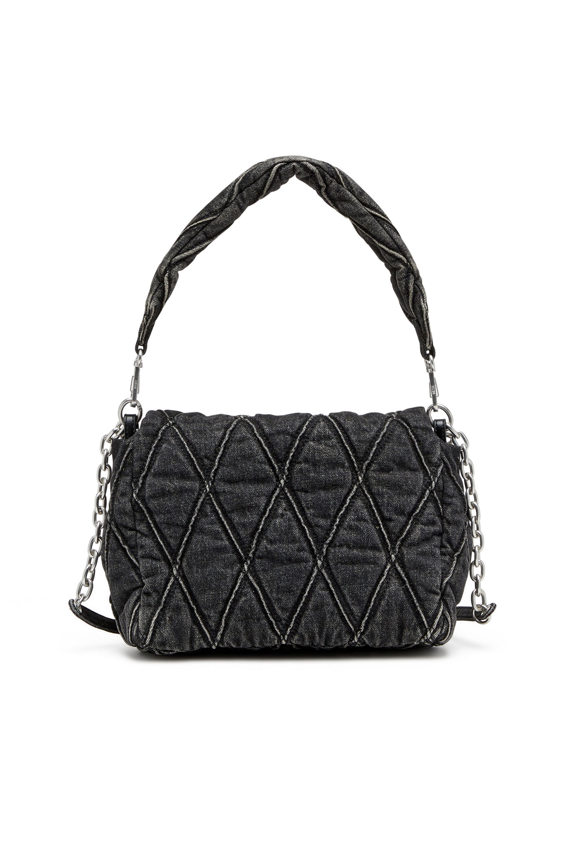 Diesel - CHARM-D SHOULDER M, Charm-D M-Bolso de hombro de denim acolchado Mujer in Negro - 3